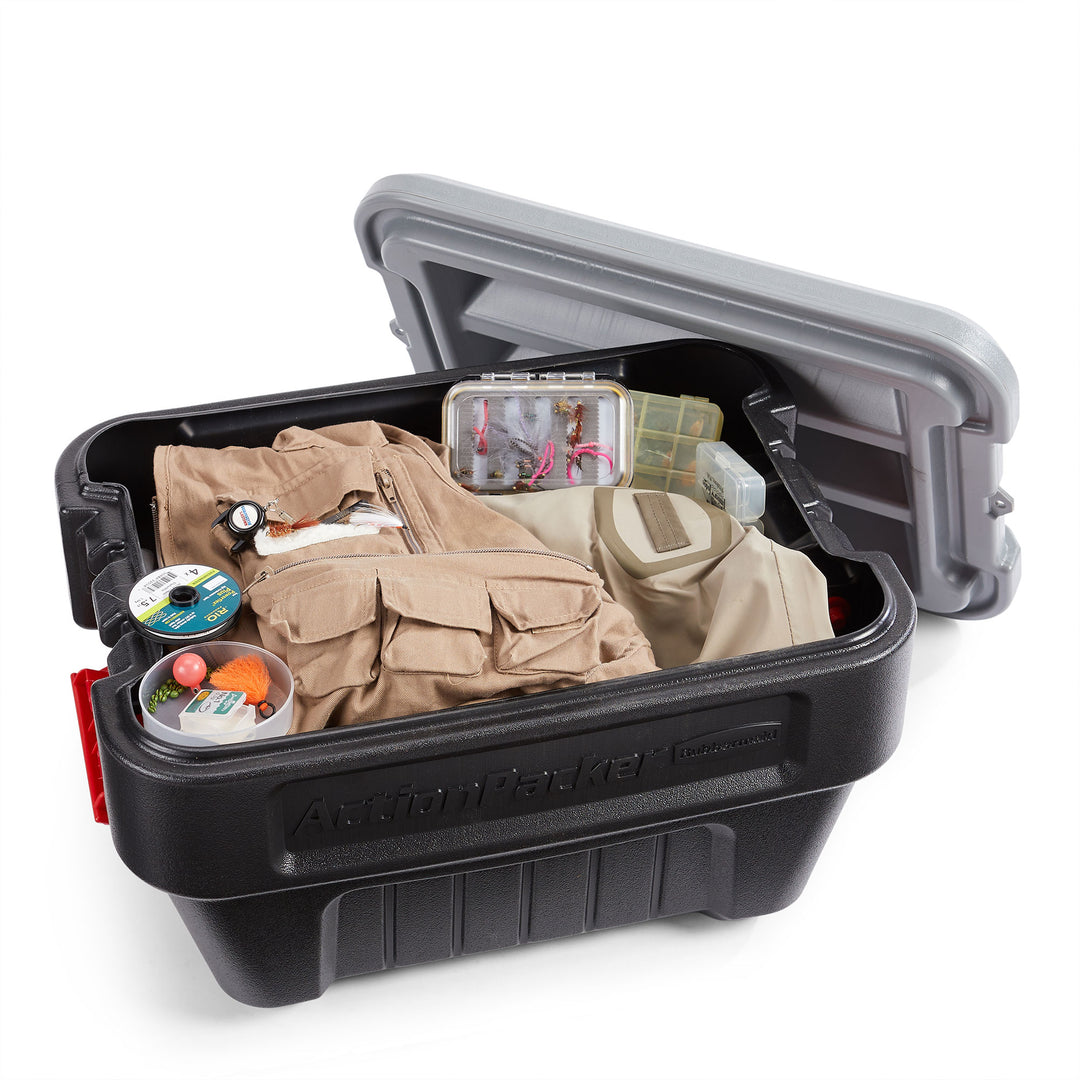 Rubbermaid 8 Gallon Lockable Latch Plastic Storage Container Box, Black (4 Pack) - VMInnovations