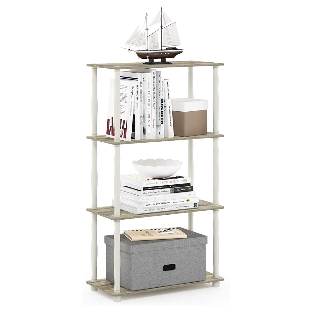 Furinno Turn-N-Tube 4 Tier Multipurpose Open Wood Display Shelf, Oak and White