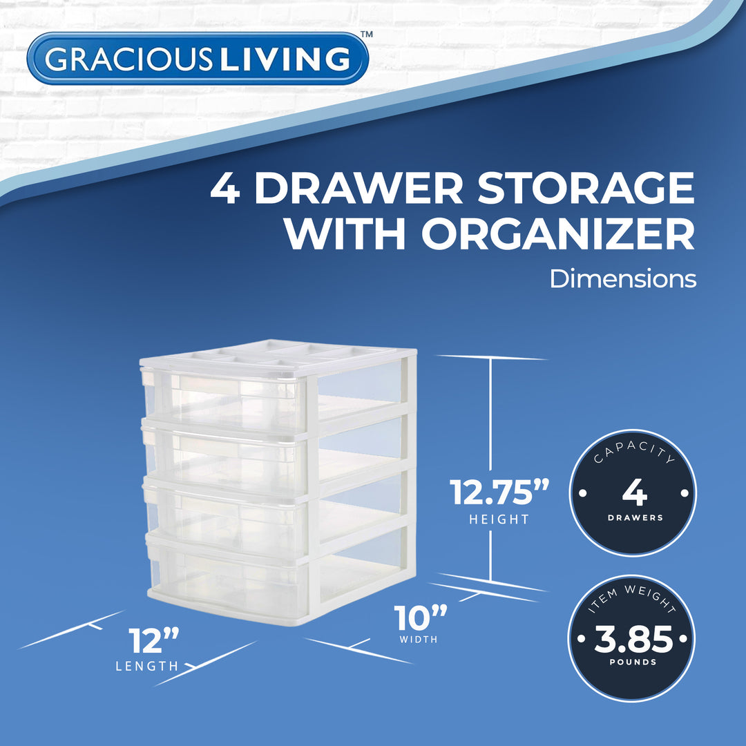 Gracious Living 4 Drawer Desktop Countertop Storage with Organizer Lid, White