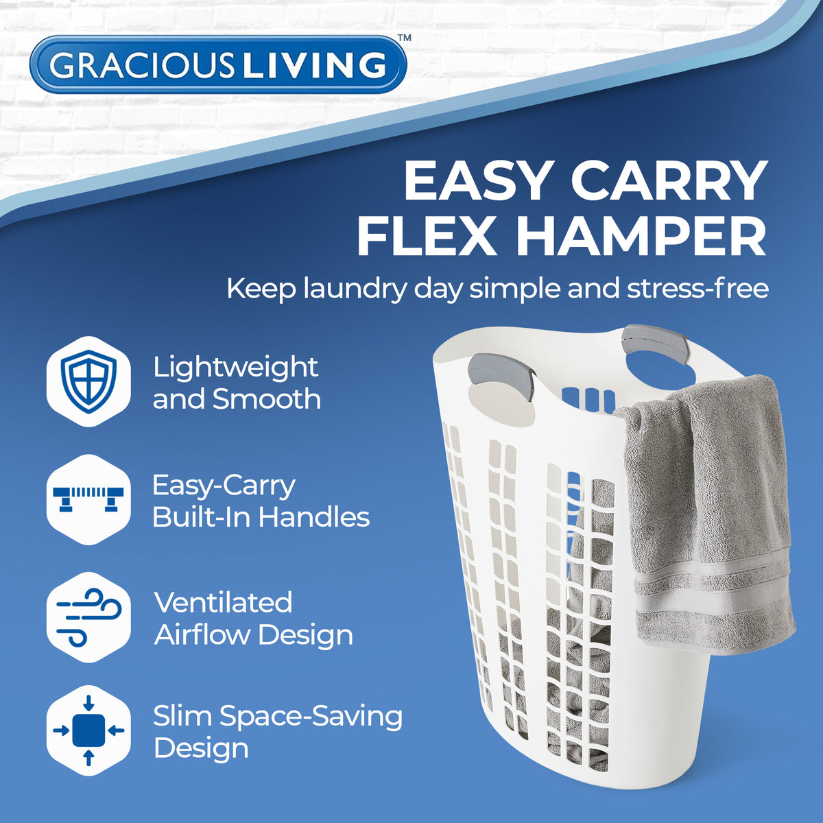 Gracious Living Flex 87 L Plastic Dirty Clothes Laundry Hamper, White (Damaged) - VMInnovations