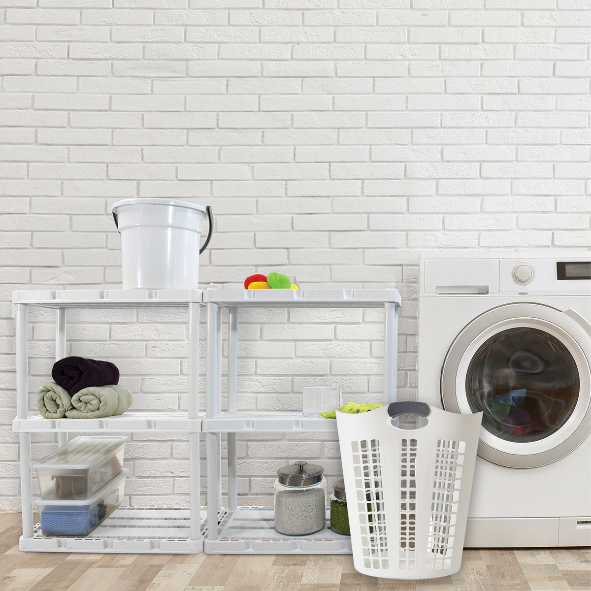 Gracious Living Flex 87 L Plastic Dirty Clothes Laundry Hamper, White (Damaged)