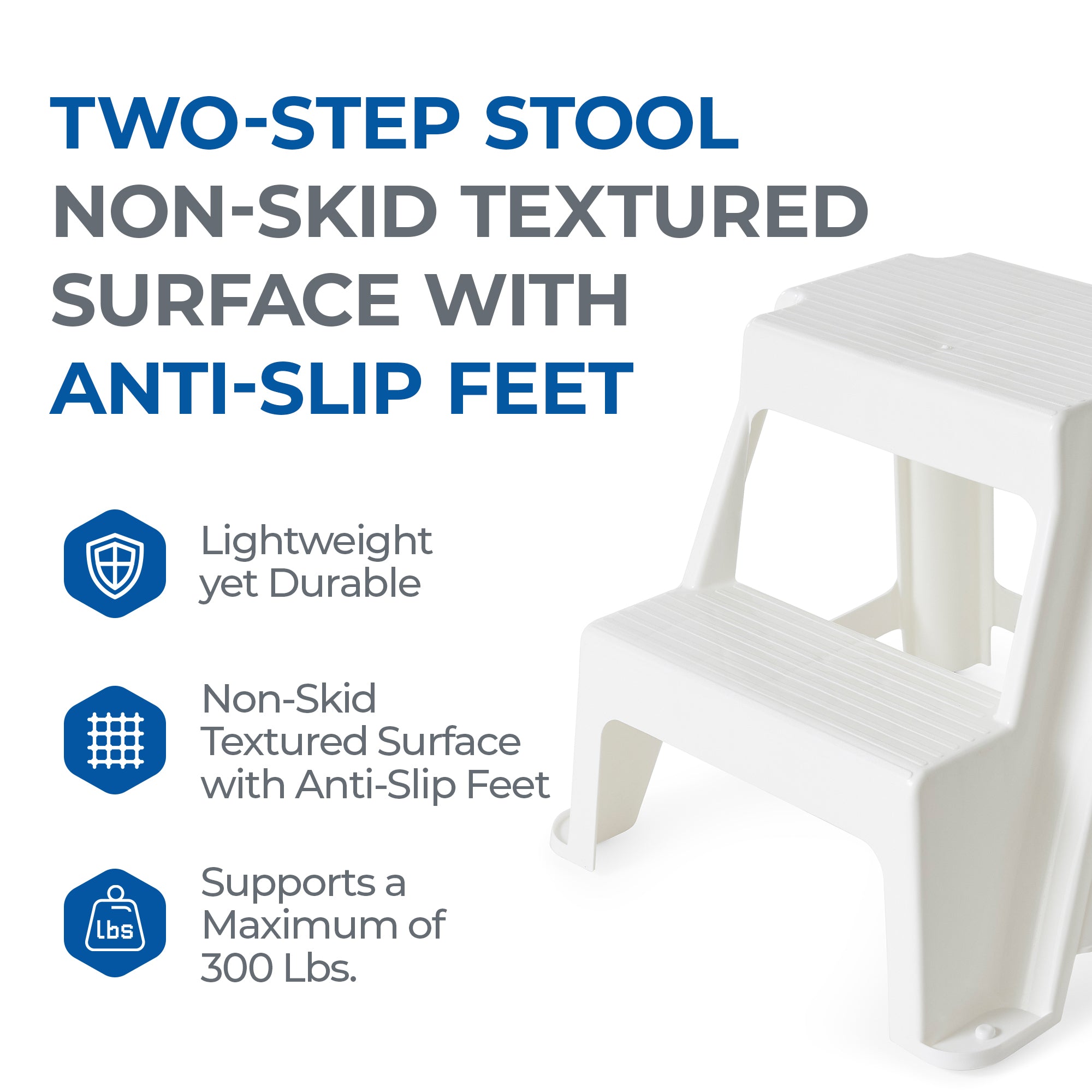 Gracious Living 16" Plastic 2 Step Portable Garage Home & Kitchen Stool, White - VMInnovations