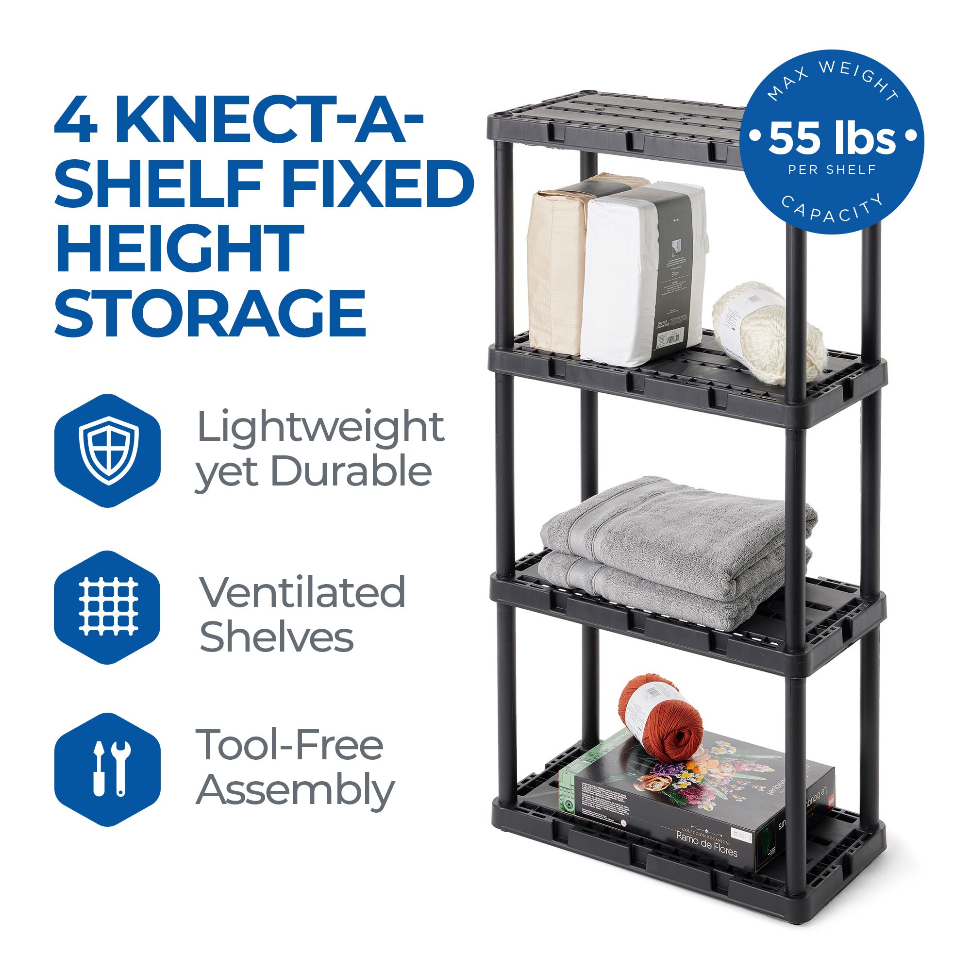 Gracious Living Knect A Shelf Fixed Storage 4 Shelf Shelving Unit (Open Box)