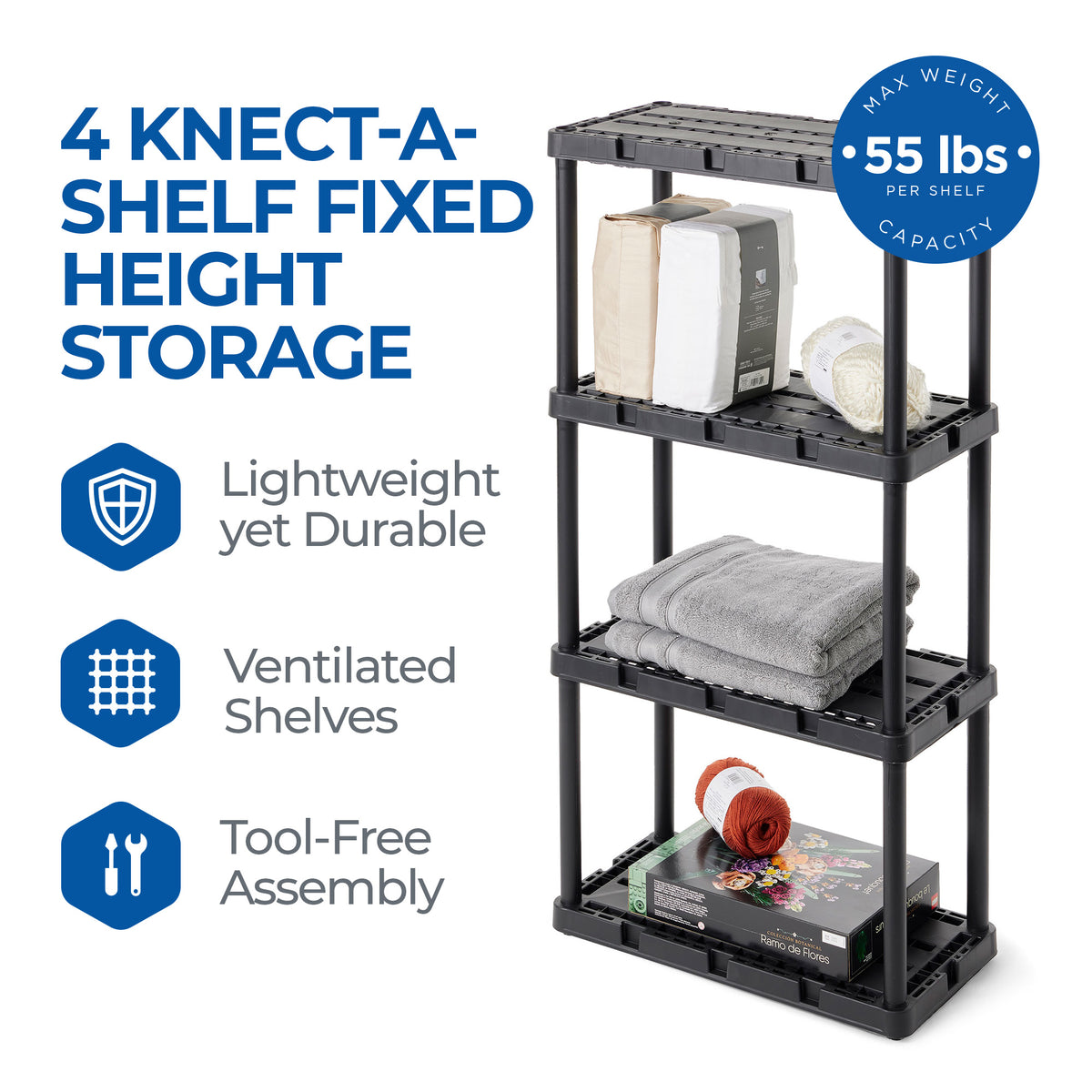 Gracious Living Knect A Shelf Fixed Storage 4 Shelf Shelving Unit (Open Box)