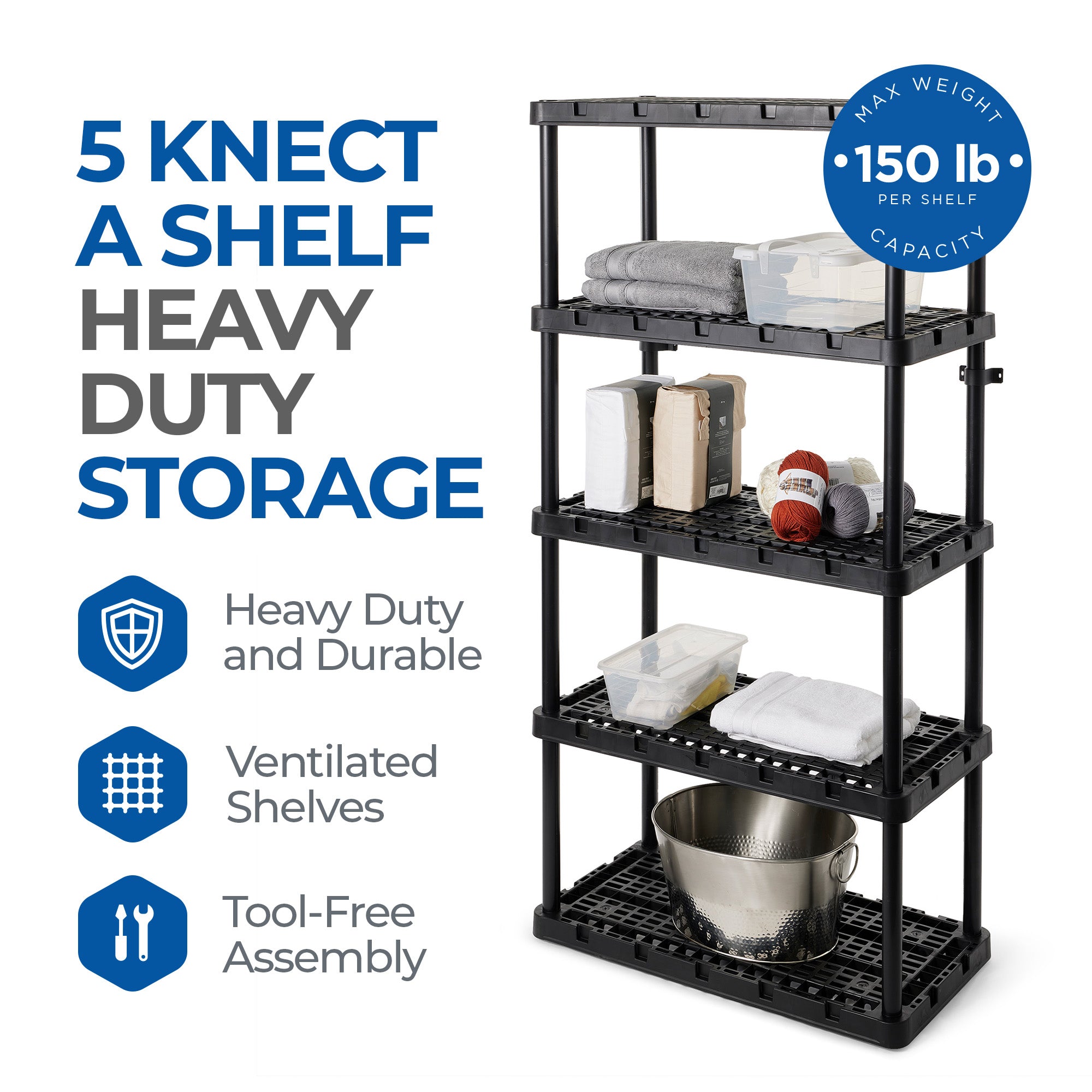 Gracious Living 5 Shelf Knect-A-Shelf Heavy Duty Storage Unit, Black (Used) - VMInnovations