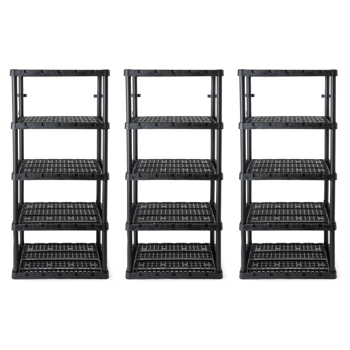 Gracious Living 5 Shelf Knect-A-Shelf Ventilated Heavy Duty Storage, Black 3Pack