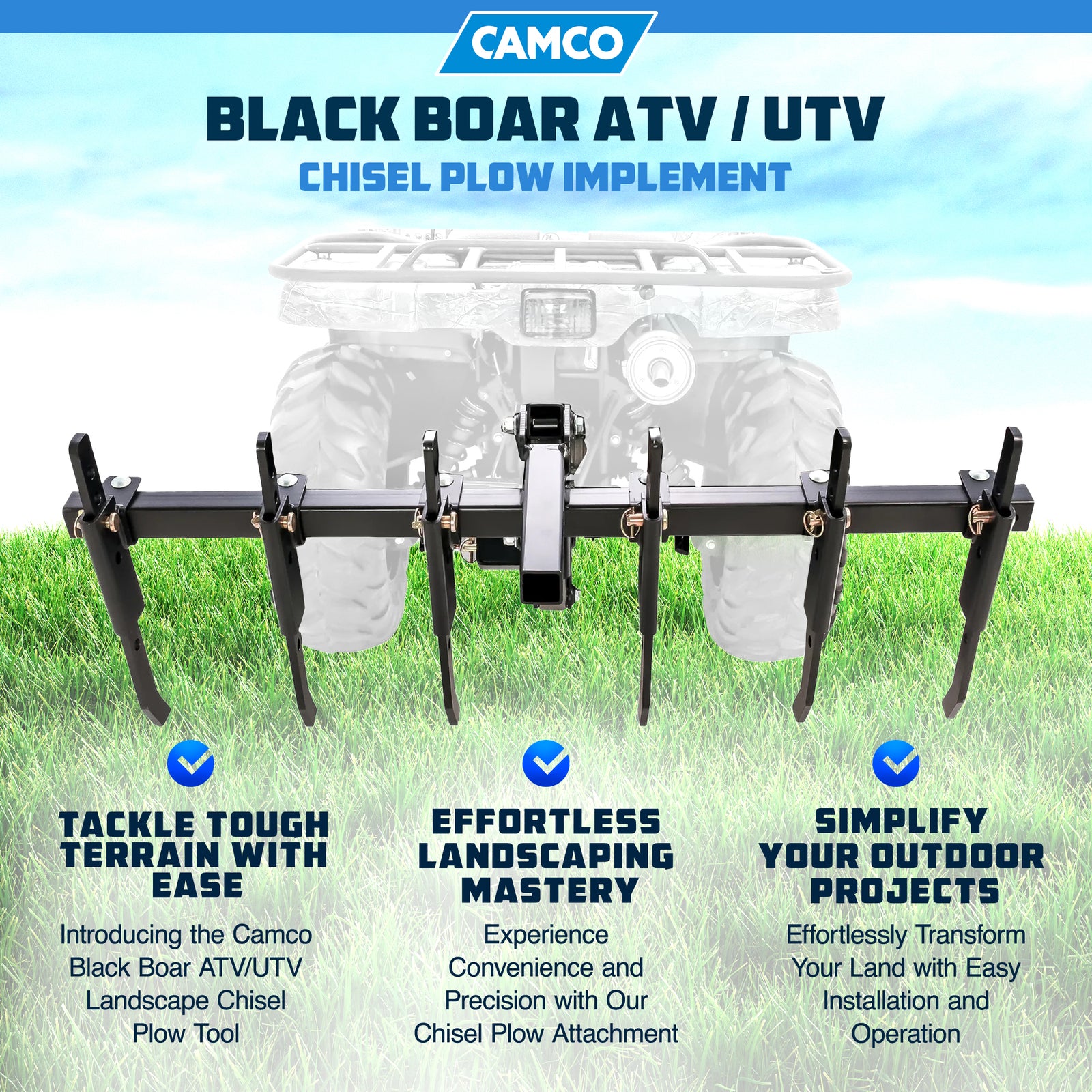 Camco Black Boar ATV/UTV Implement Outside Vehicle Landscape Chisel Plow Tool - VMInnovations