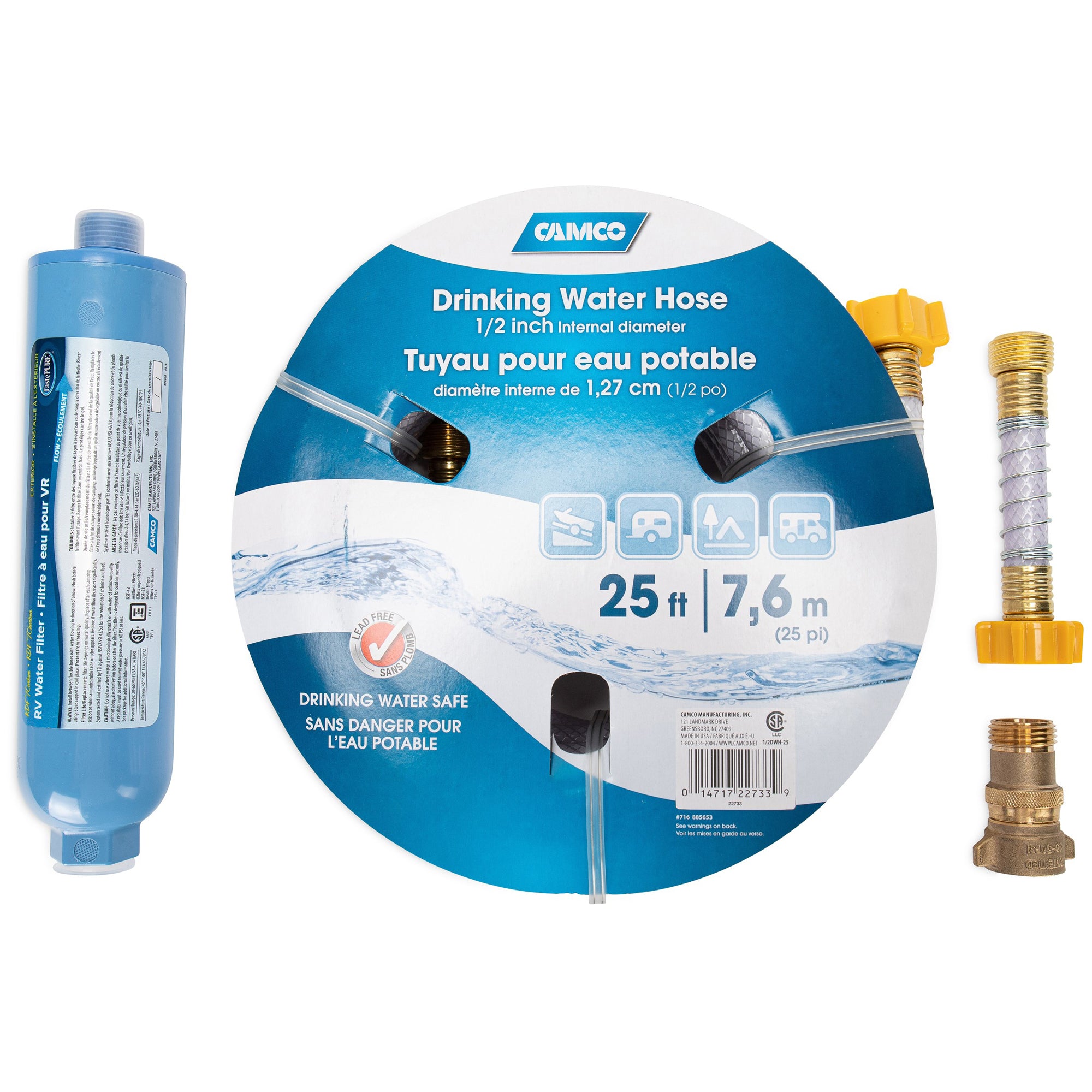 Camco 40010 Marine RV Camper Trailer Fresh Water Hose and Filter Filtration Kit - VMInnovations