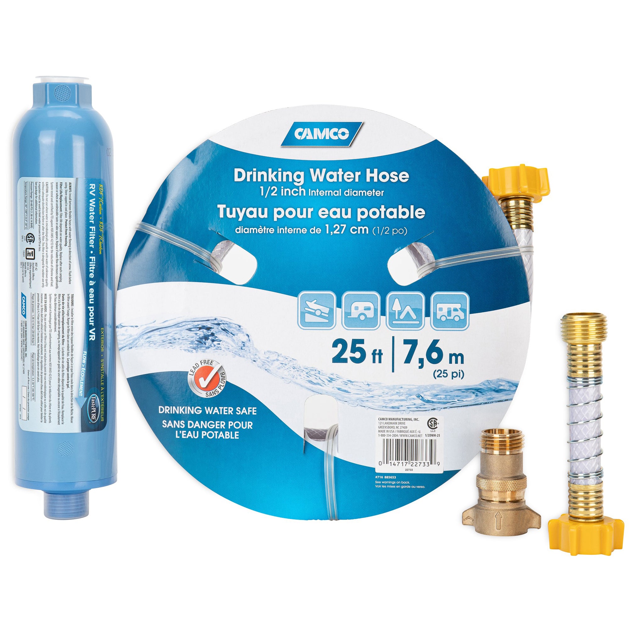 Camco 40010 Marine RV Camper Trailer Fresh Water Hose and Filter Filtration Kit - VMInnovations
