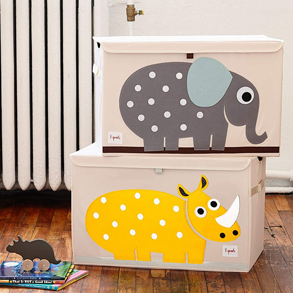 3 Sprouts UTCRHN Collapsible Toy Chest Storage Bin for Kids Playroom, Rhino