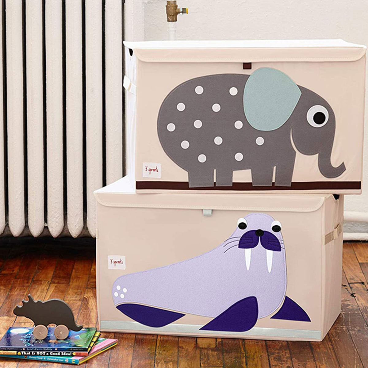 3 Sprouts Collapsible Toy Chest Storage Bin for Kids Playroom, Walrus (Used)