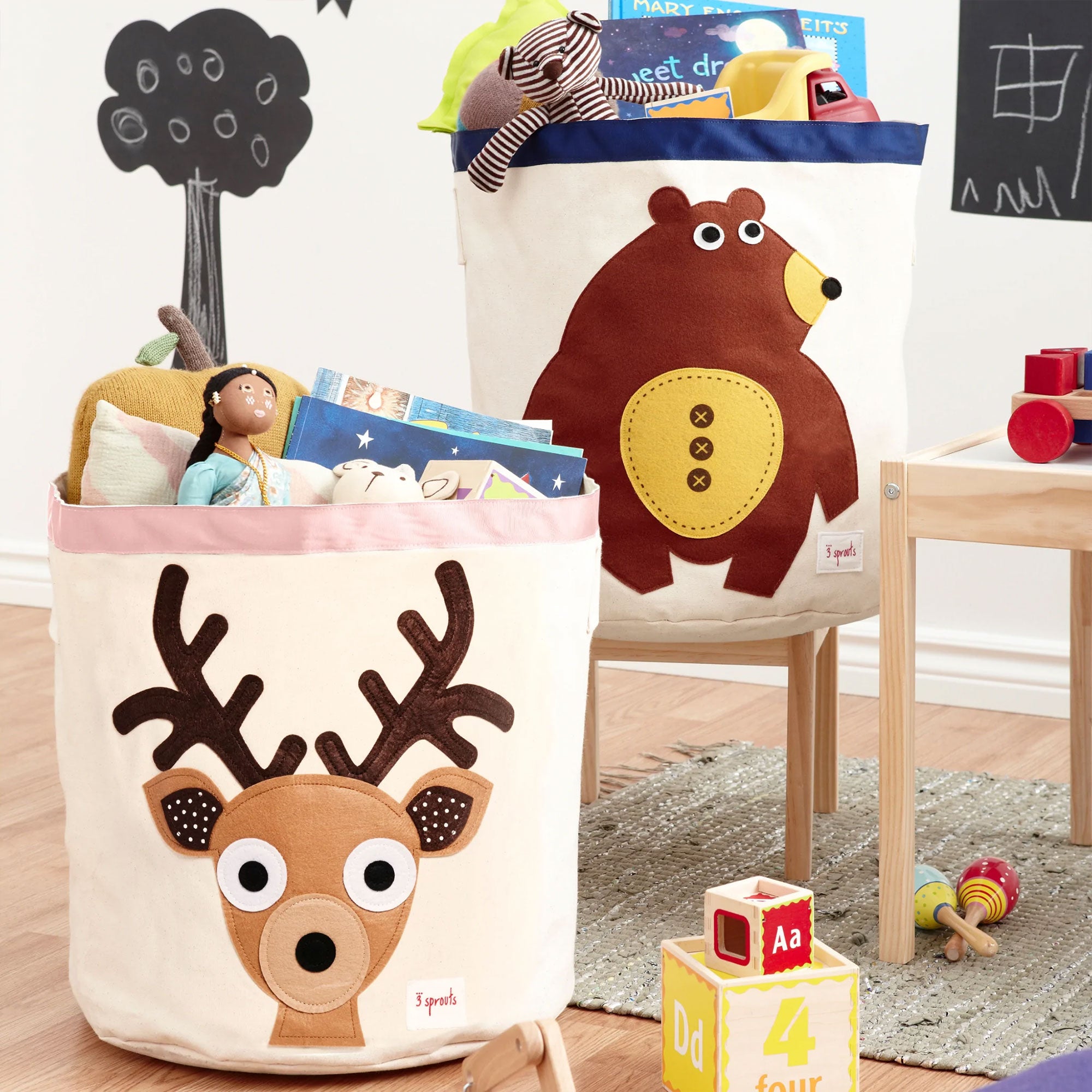 3 Sprouts Storage Bin Laundry and Toy Baskets for Baby & Kids, Deer + Dinosaur