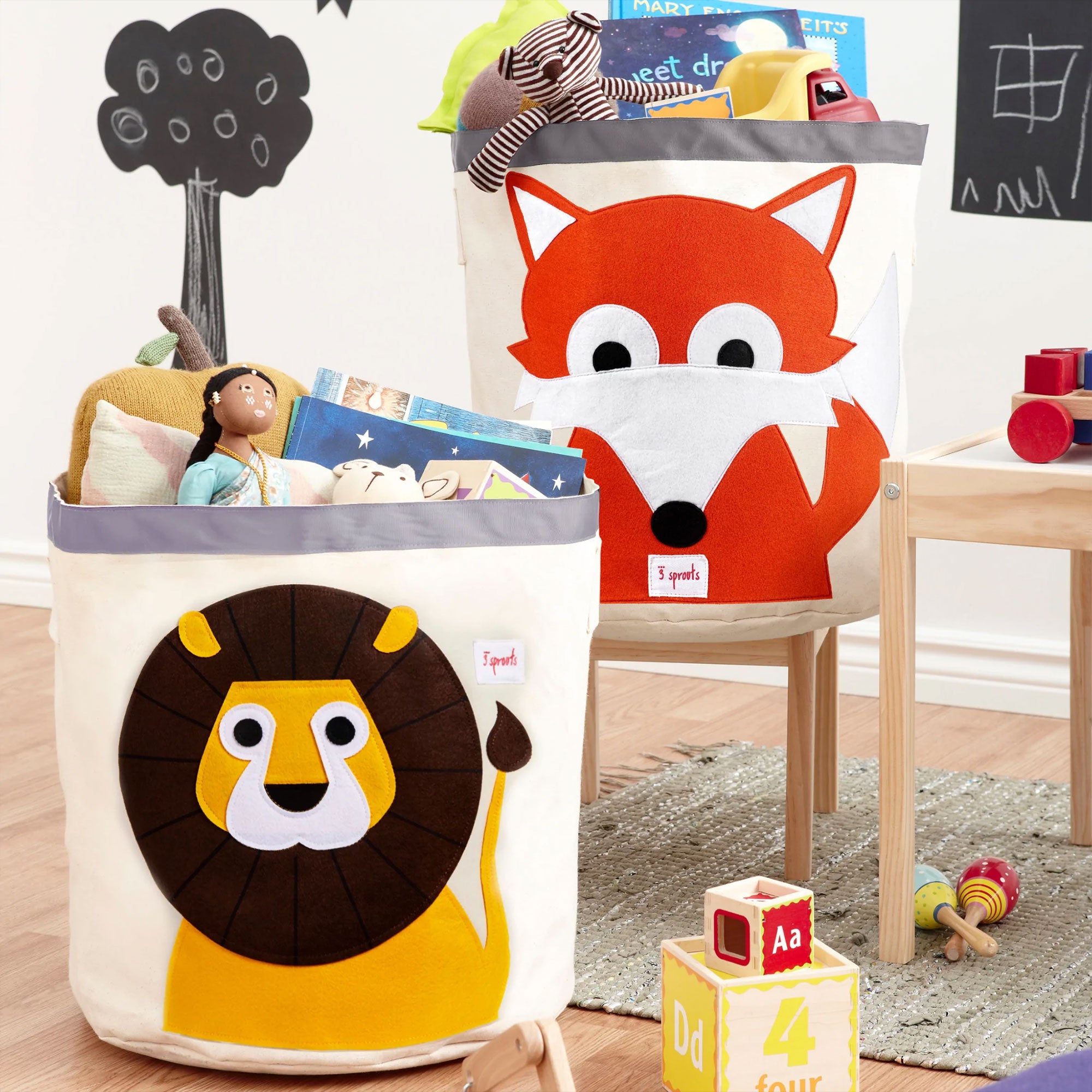 3 Sprouts Canvas Storage Bin Laundry and Toy Basket for Kids, Dinosaur and Lion - VMInnovations