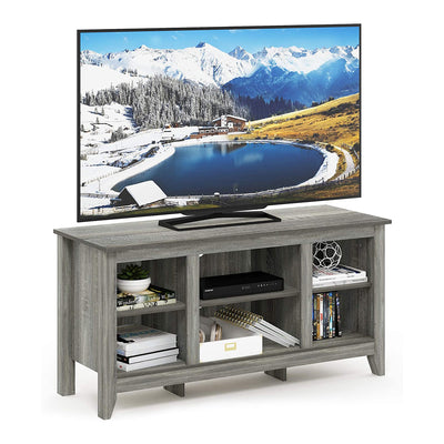 Furinno Jensen Sturdy Wooden Rectangle TV Stand with Storage Shelves, Oak Gray