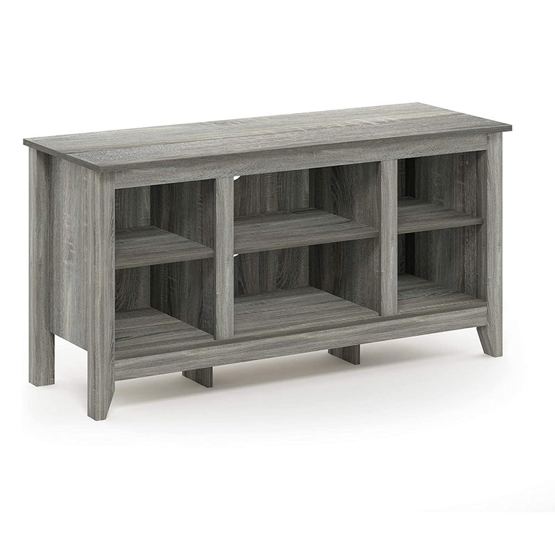 Furinno Jensen Sturdy Wooden Rectangle TV Stand with Storage Shelves, Oak Gray
