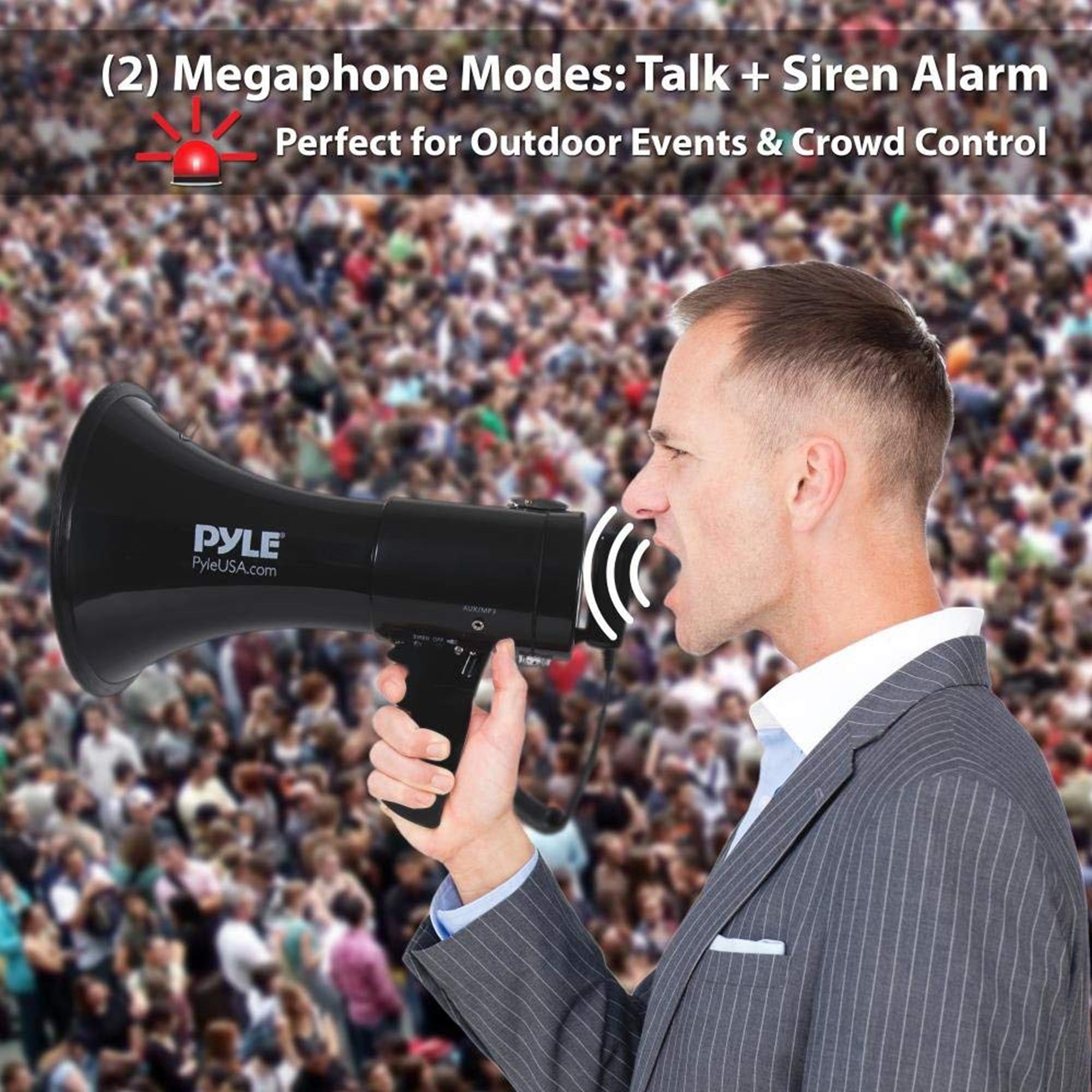 Pyle Portable PA Megaphone Speaker with Built-in Rechargeable Battery (2 Pack) - VMInnovations