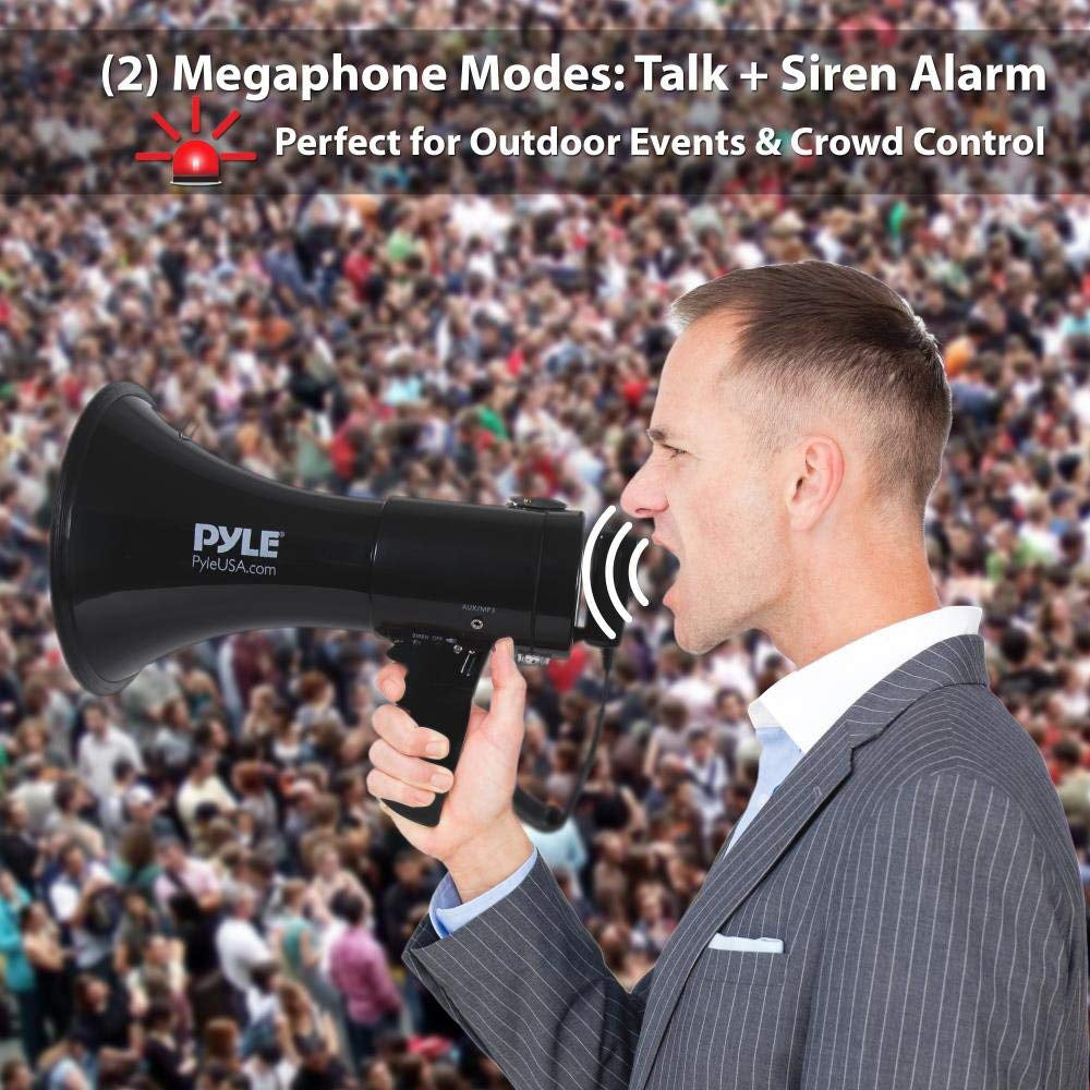 Pyle Portable PA Megaphone Speaker with Built-in Rechargeable Battery, Black - VMInnovations