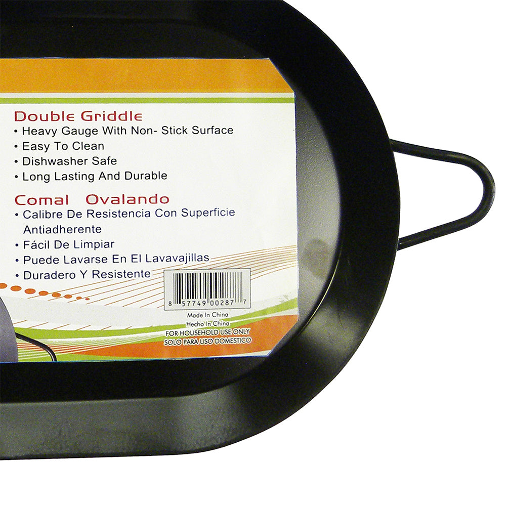 Brentwood 18 inch Carbon Steel Non-Stick Double Burner Comal Griddle, Black