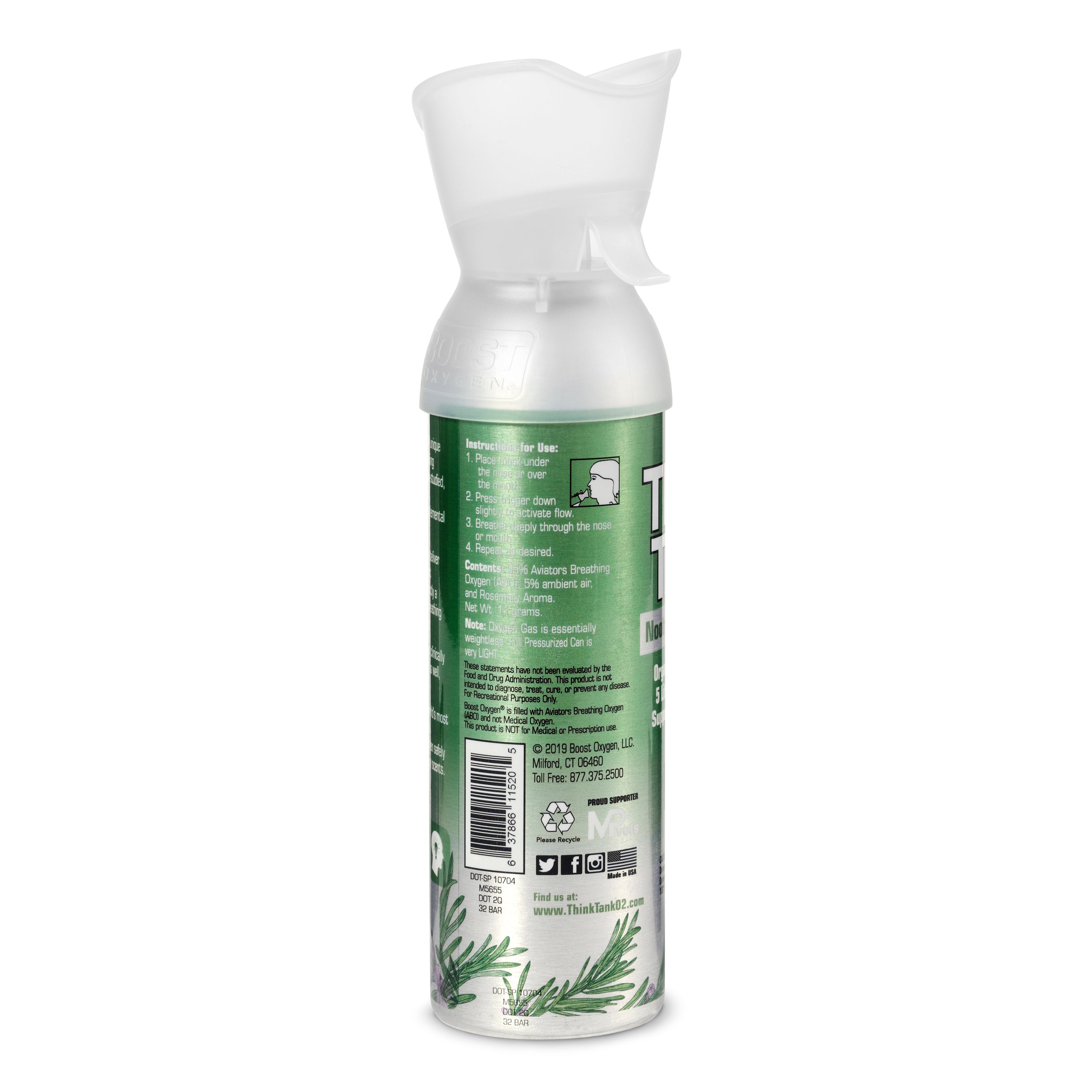 Boost Oxygen Think Tank Natural Portable 5 Liter Pure Canned Oxygen, Rosemary