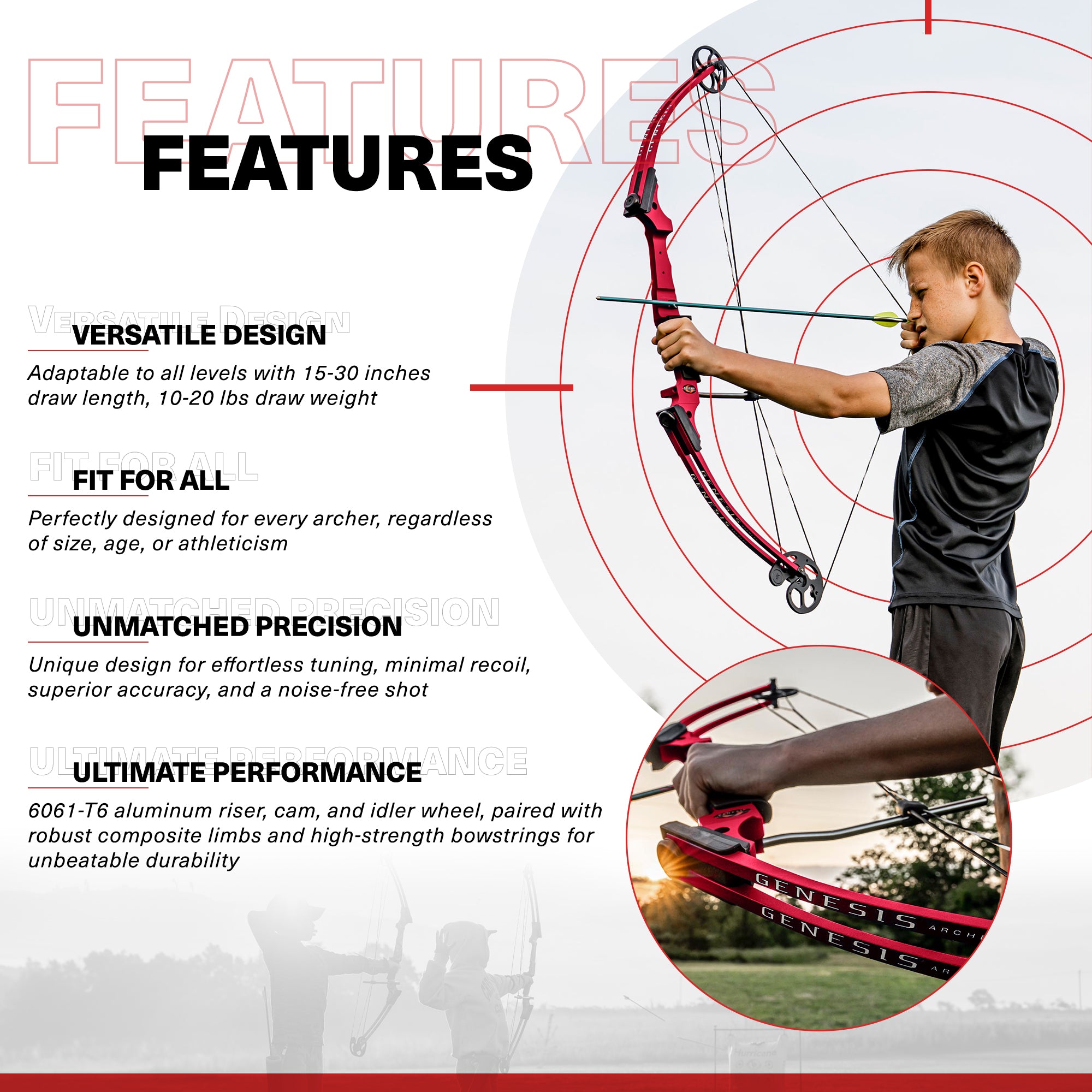 Genesis Original Archery Compound Bow, Adjustable Size, Hand-Left, Red (Used)
