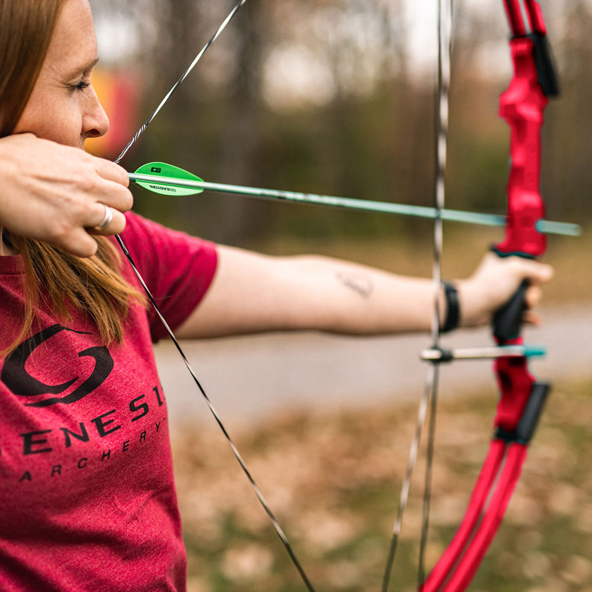 Genesis Original Archery Compound Bow, Adjustable Size, Hand-Left, Red (Used)
