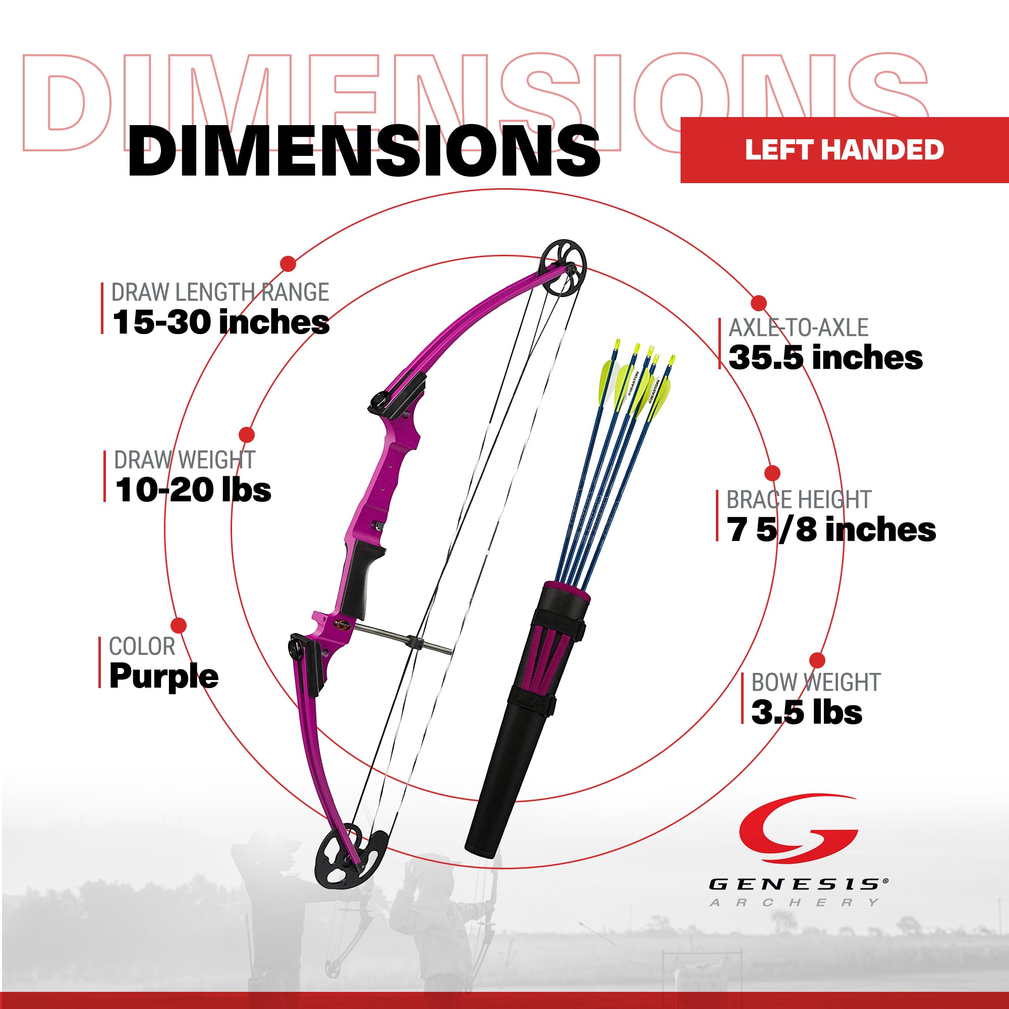 Genesis Archery Original Left Handed Compound Bow Archery Kit, Purple (3 Pack)