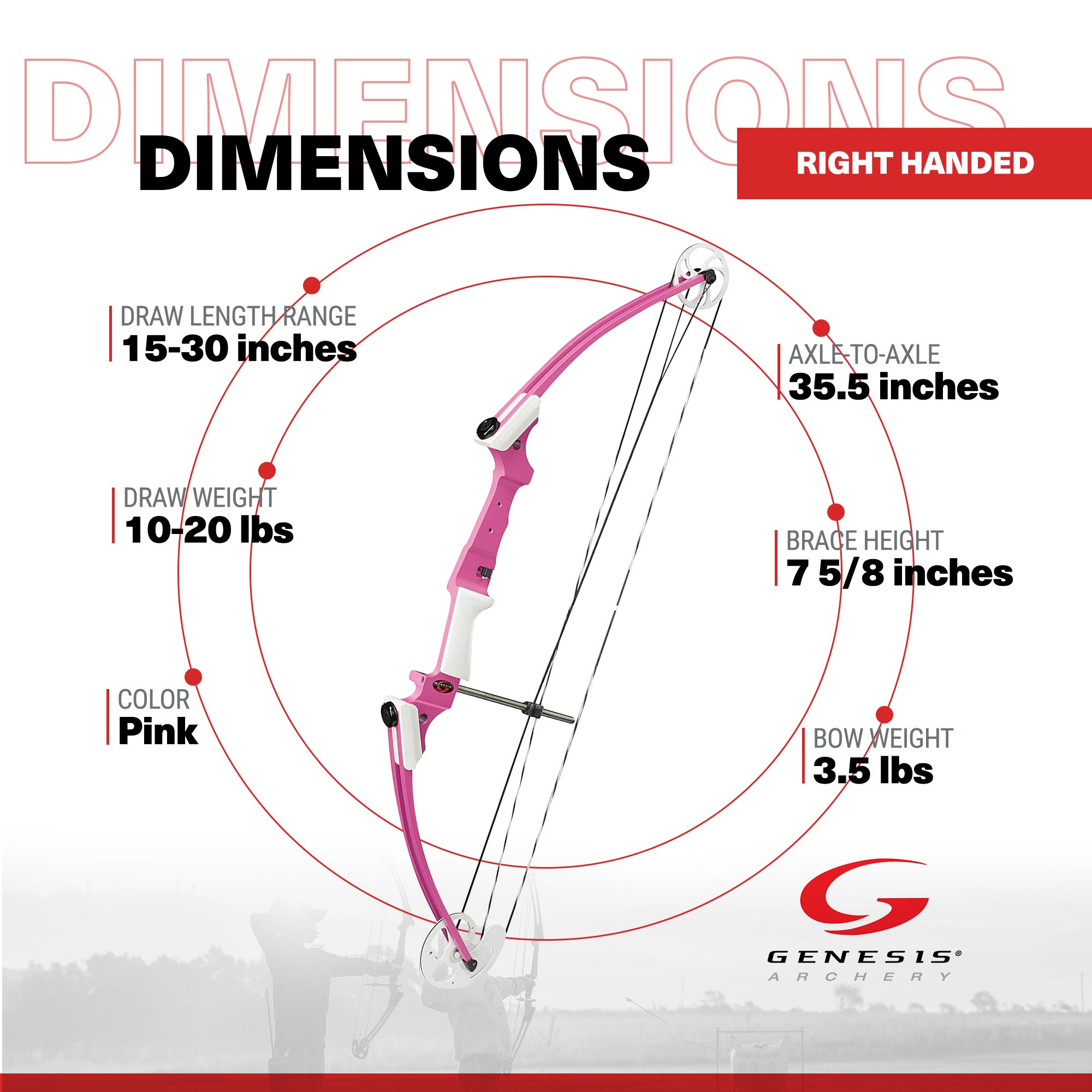 Genesis Original Archery Compound Bow Adjustable Size, Right Handed, Pink (Used)