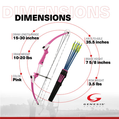 Genesis Original Lightweight Archery Compound Bow/Arrow Set, Left Handed, Pink