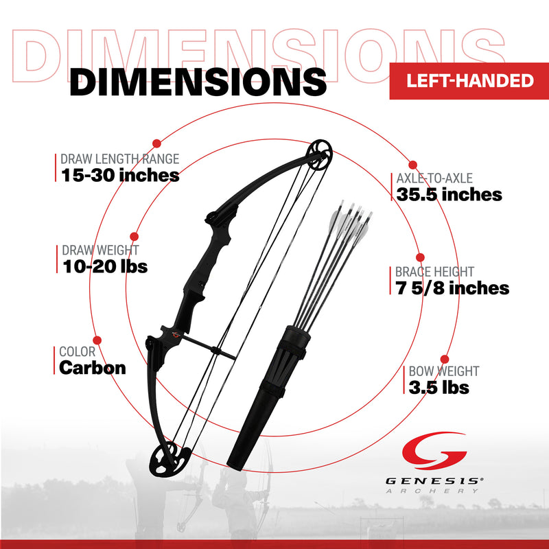 Genesis Original Archery Compound Bow w/ Adjustable Sizing, Left Handed, Carbon