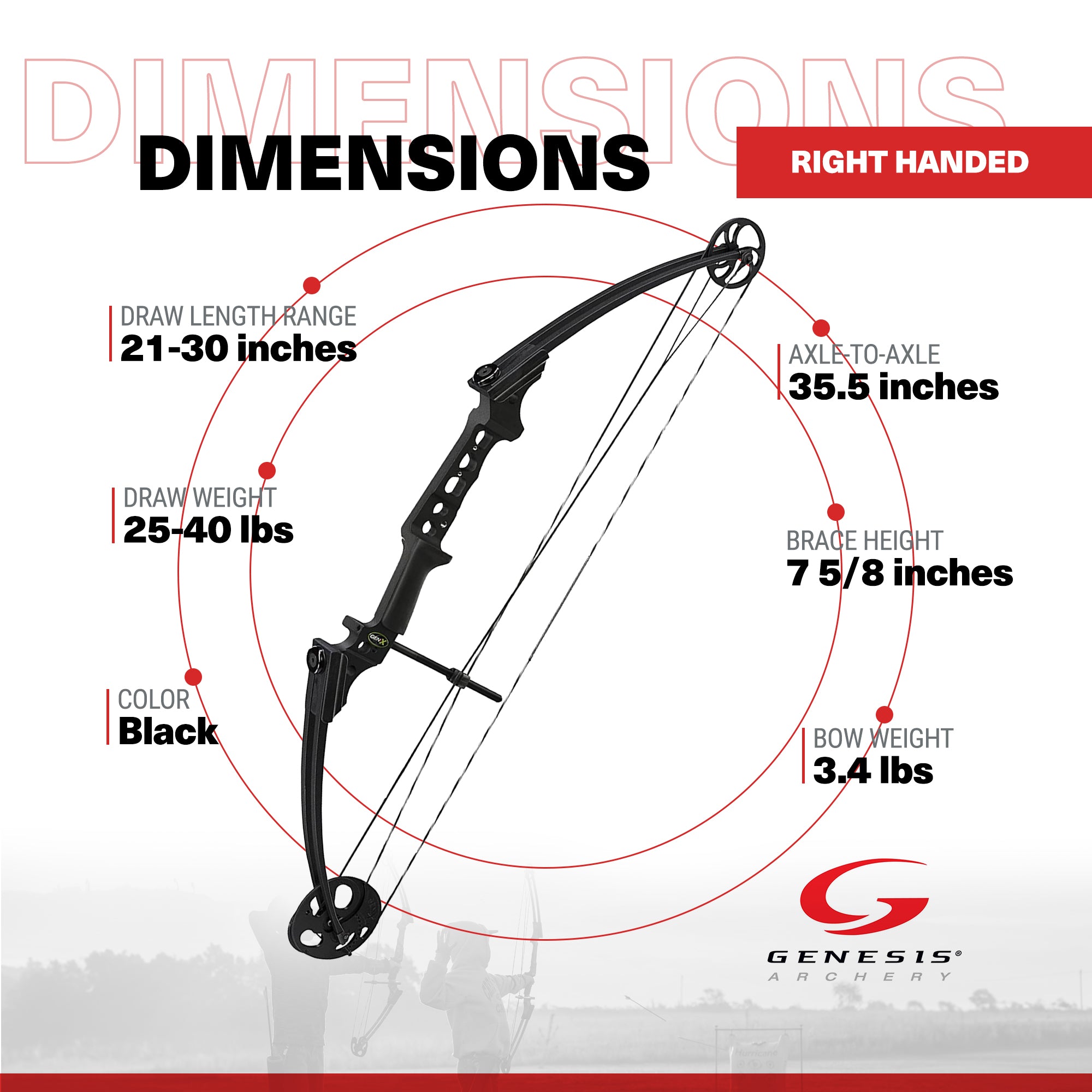 Genesis Gen-X Lightweight Archery Hunting Compound Bow, Draw Hand-Right, Black