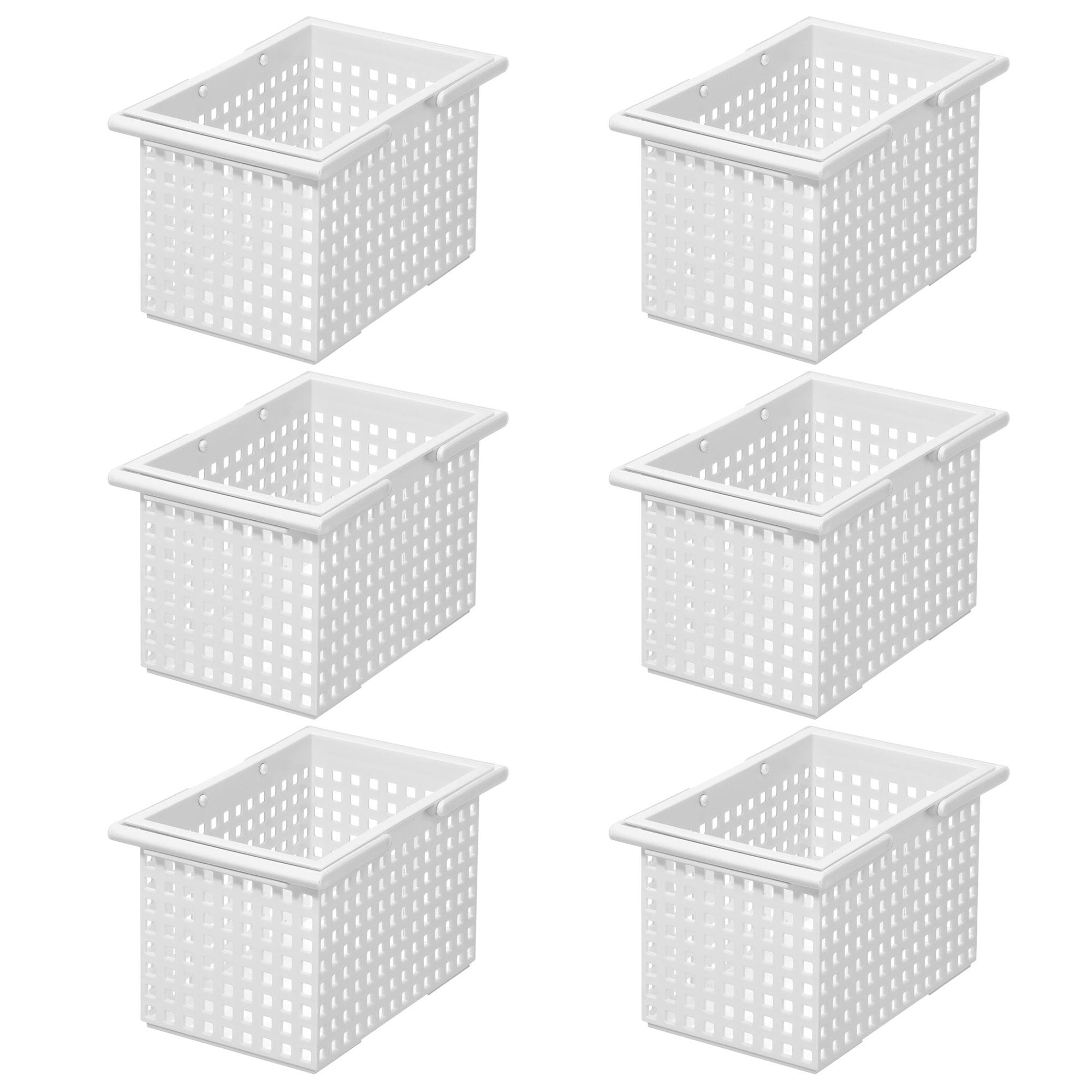 Like-It Stacking Plastic Storage Organizer Basket Tote, White (6 Pack)