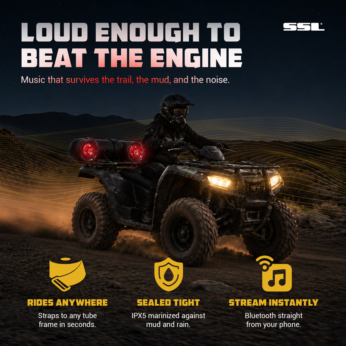 SOUNDSTORM BTB6L 6.5" 450W Bluetooth Amplified Marine UTV ATV Speaker System