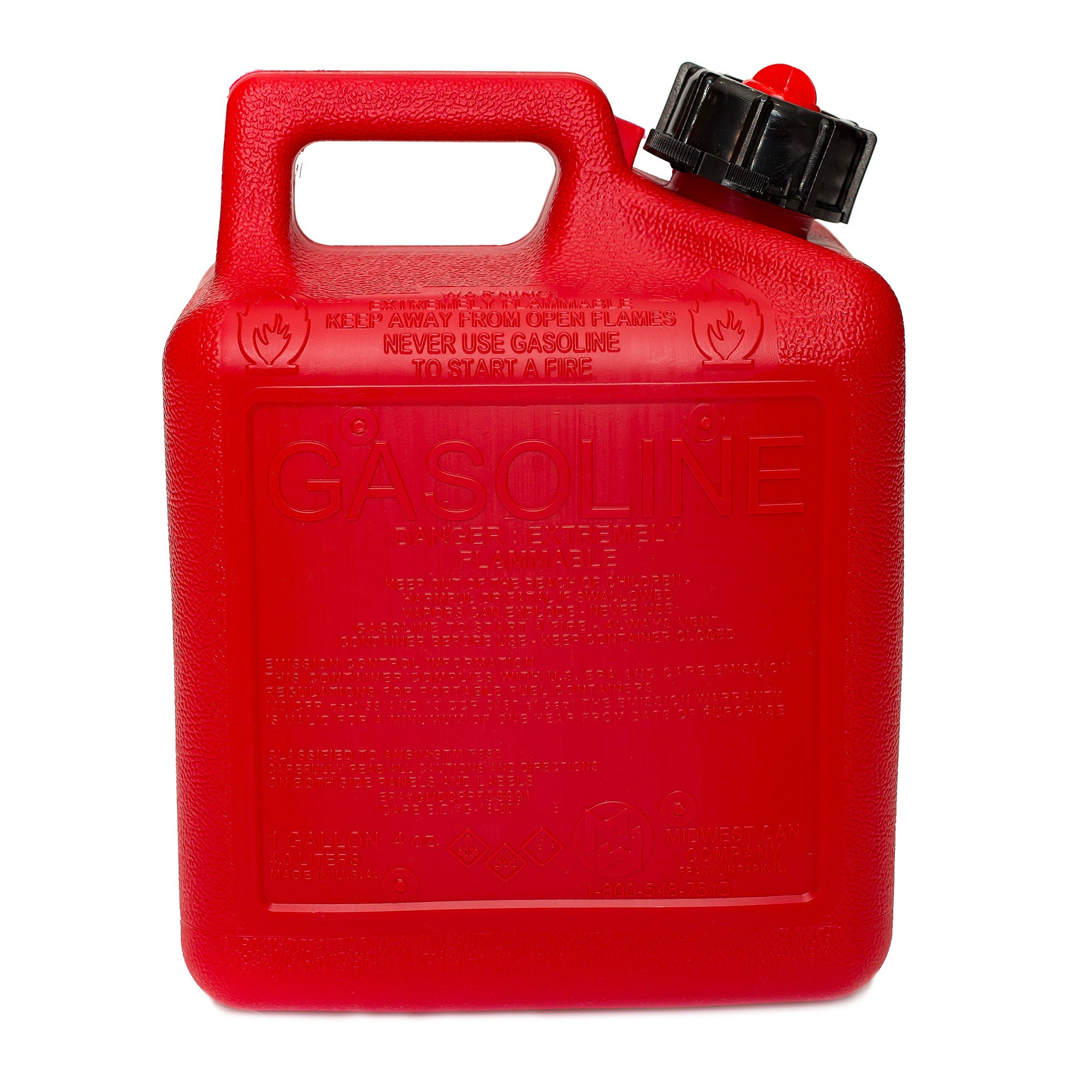 Midwest Can Company 1210 1 Gallon Gas Can Fuel Container Jugs w/ Spout (4 Pack) - VMInnovations