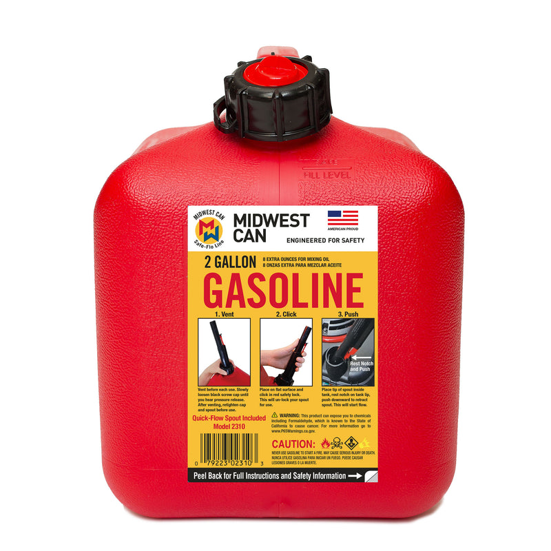 Midwest Can Company 2310 2 Gallon Gas Can Fuel Container Jugs with Spout, Red