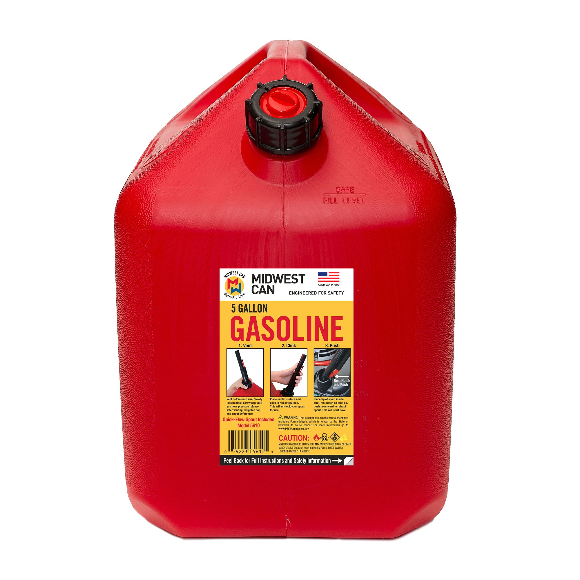 Midwest Can Company 5610 5 Gallon Gas Can Fuel Container Jugs w/ Spout(Open Box) - VMInnovations