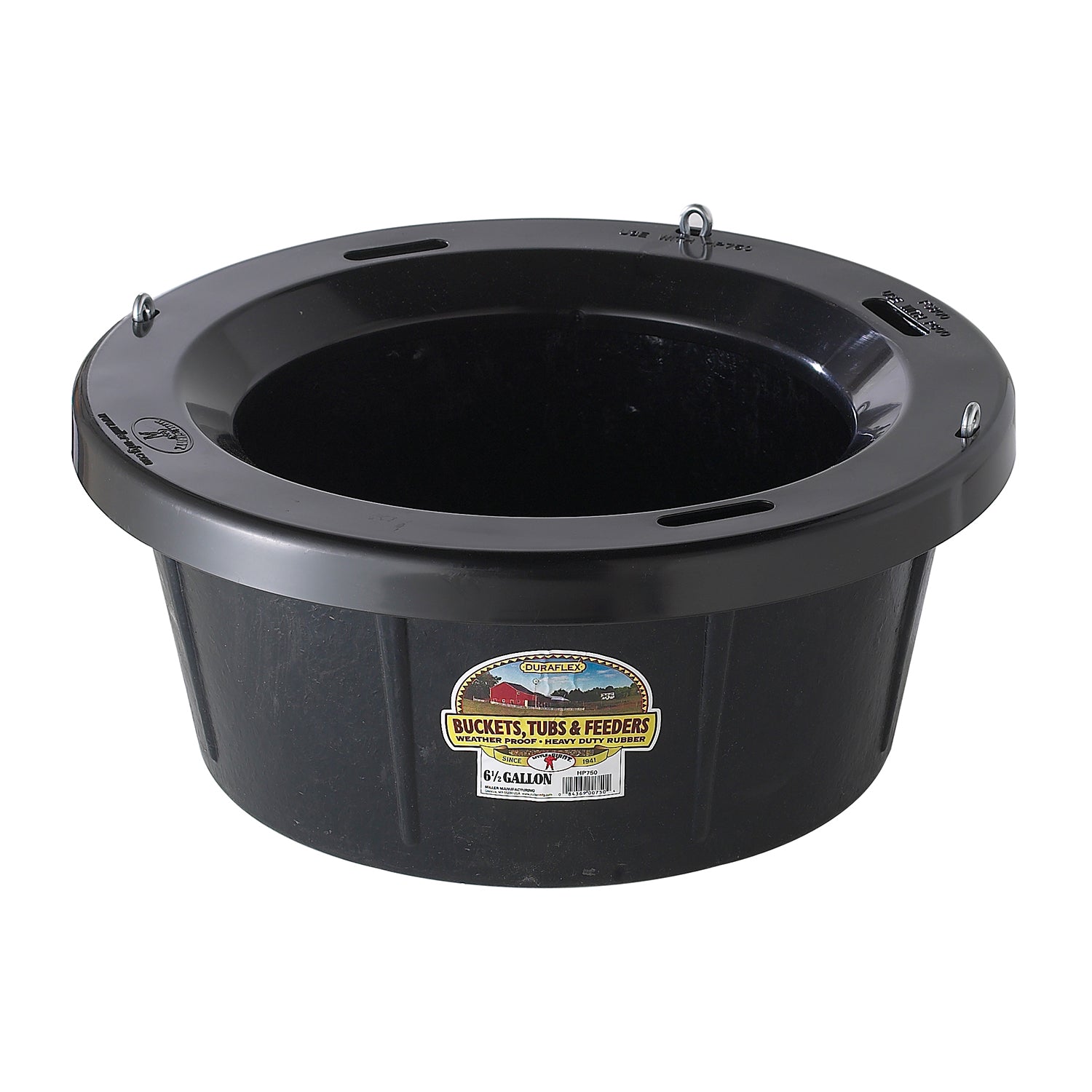 Little Giant Rubber Tub with Metal Hanging Hooks 6.5 Gallon, Black (6 Pack)