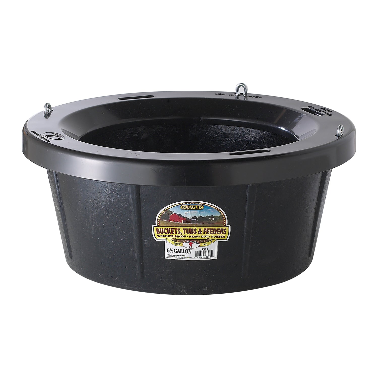 Little Giant Rubber Tub with Metal Hanging Hooks 6.5 Gallons, Black (2 Pack)