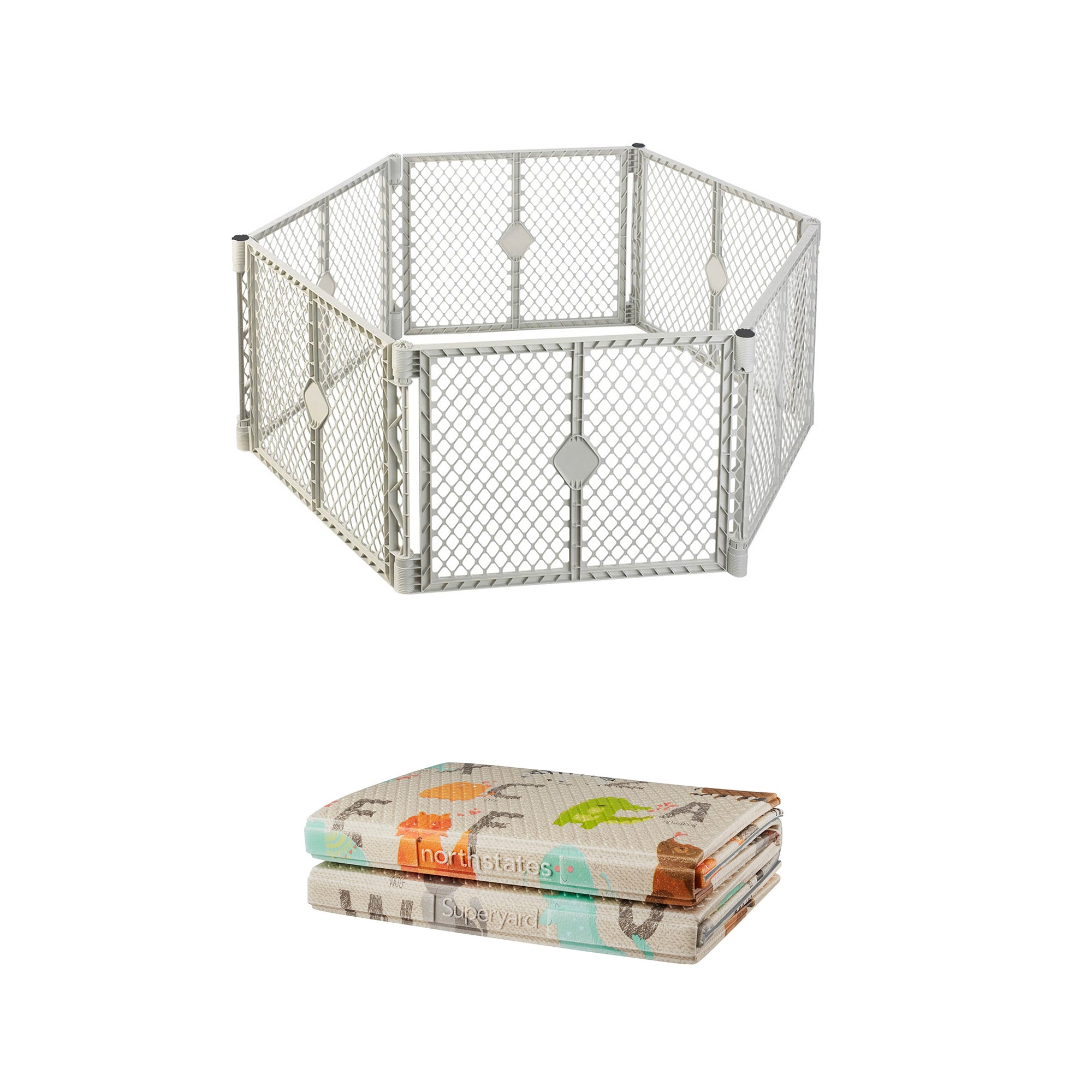 North States Superyard Baby Gate Enclosure + Folding ABC Baby Toddler Play Mat - VMInnovations
