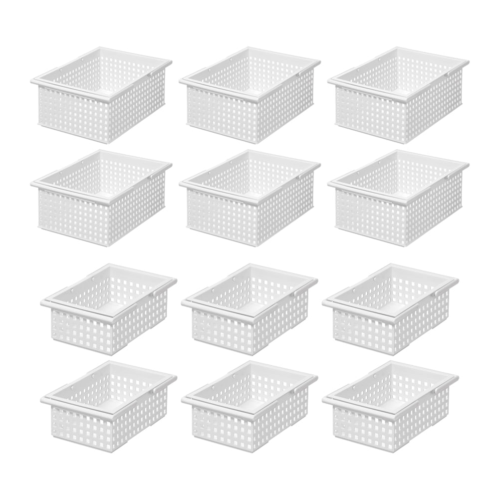 Like-It Universal Plastic Storage Organizer Basket 12 Piece Set 2 Sizes, White