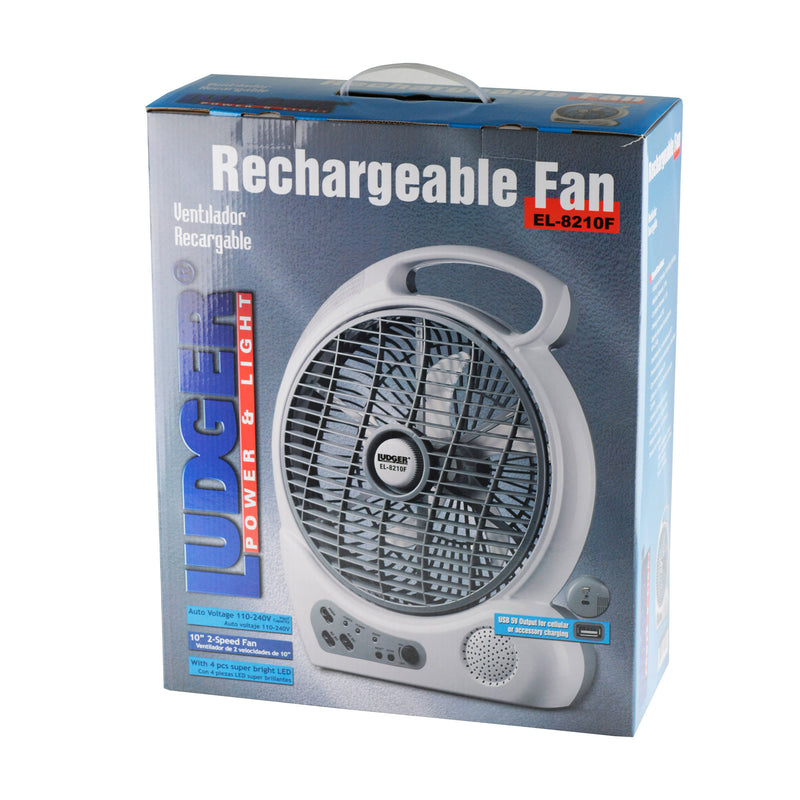 Ludger Power & Light EL-8210F Portable 10 Inch Rechargeable Fan with LED Lights