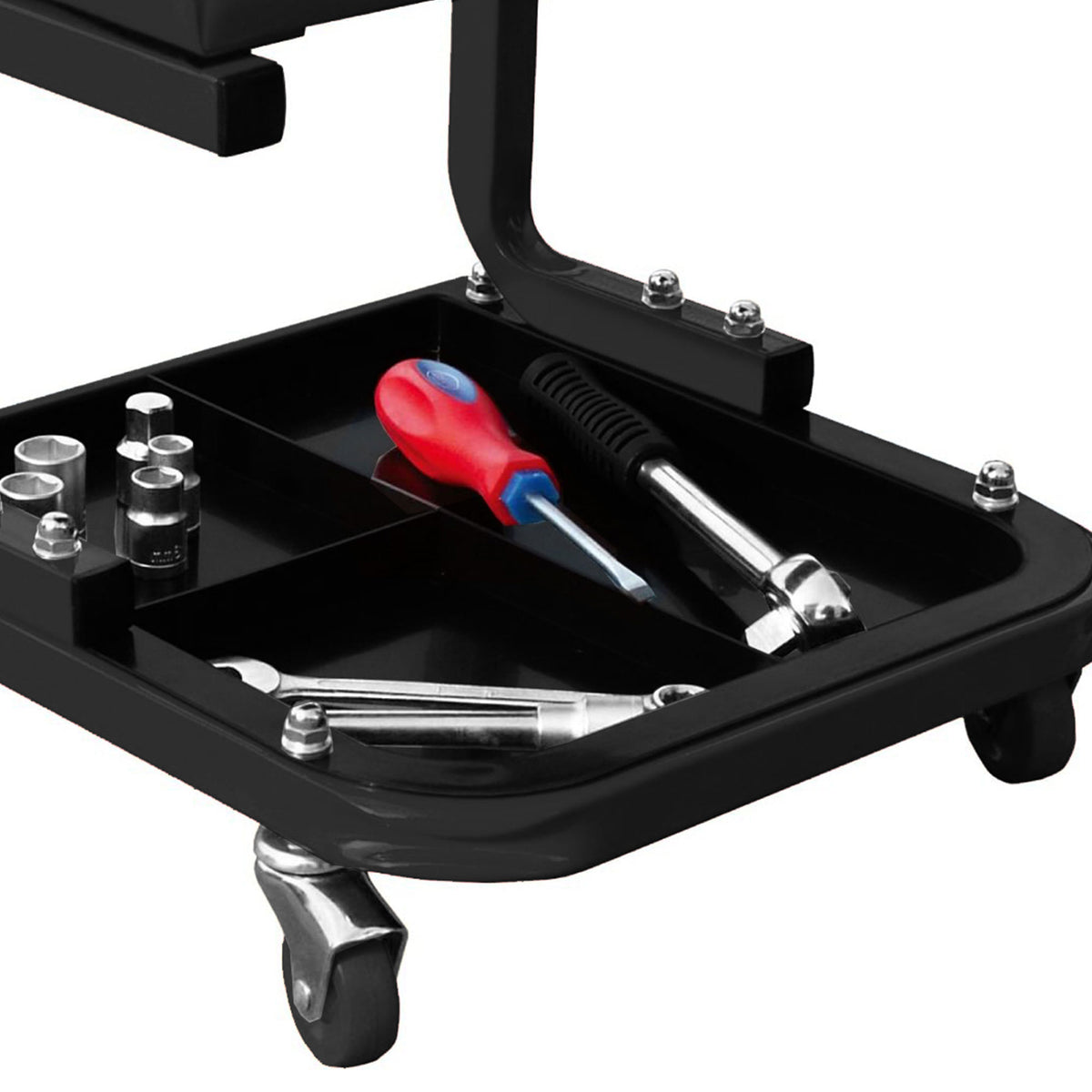 Torin Steel Rolling Padded Vinyl Creeper Mechanic Stool w/ Tool Tray (For Parts)