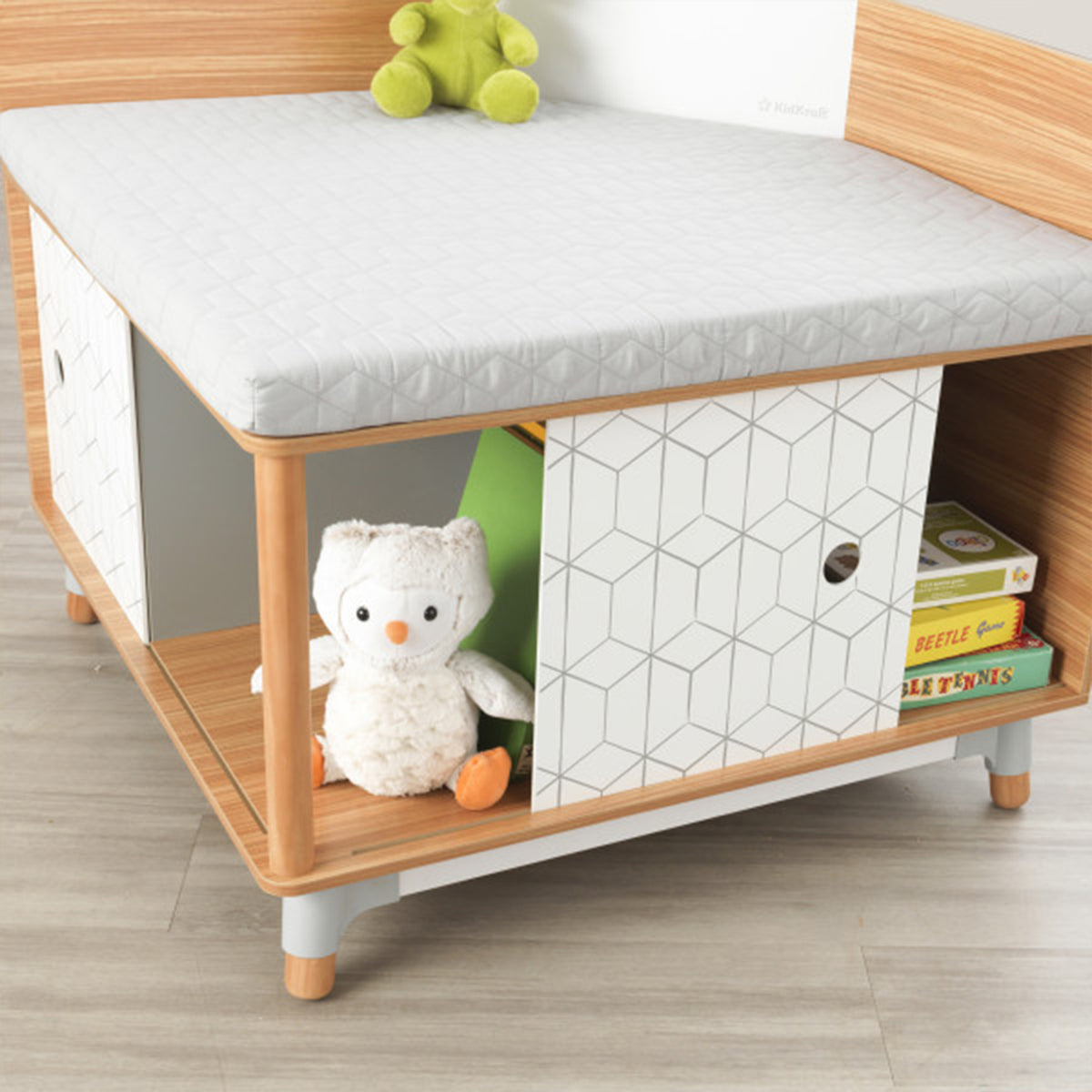 KidKraft 14238 Mid-Century Style Kid Corner Reading Nook, Natural Wood Finish