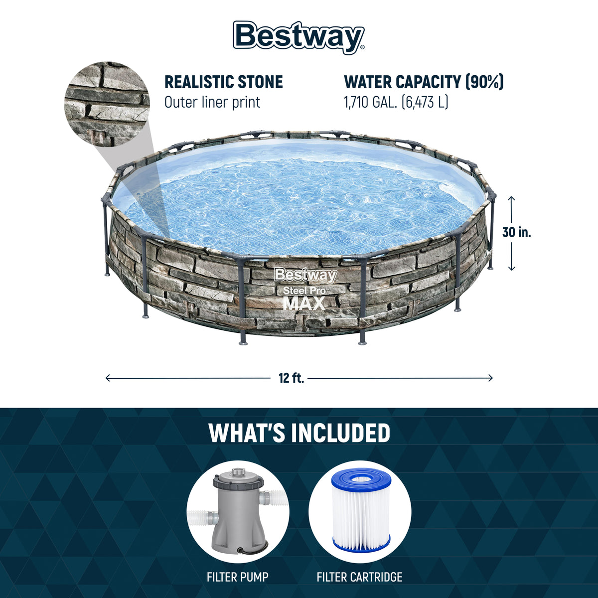 Bestway 12' x 30" Steel Pro Max Round Above Ground Pool w/ Pump (For Parts)