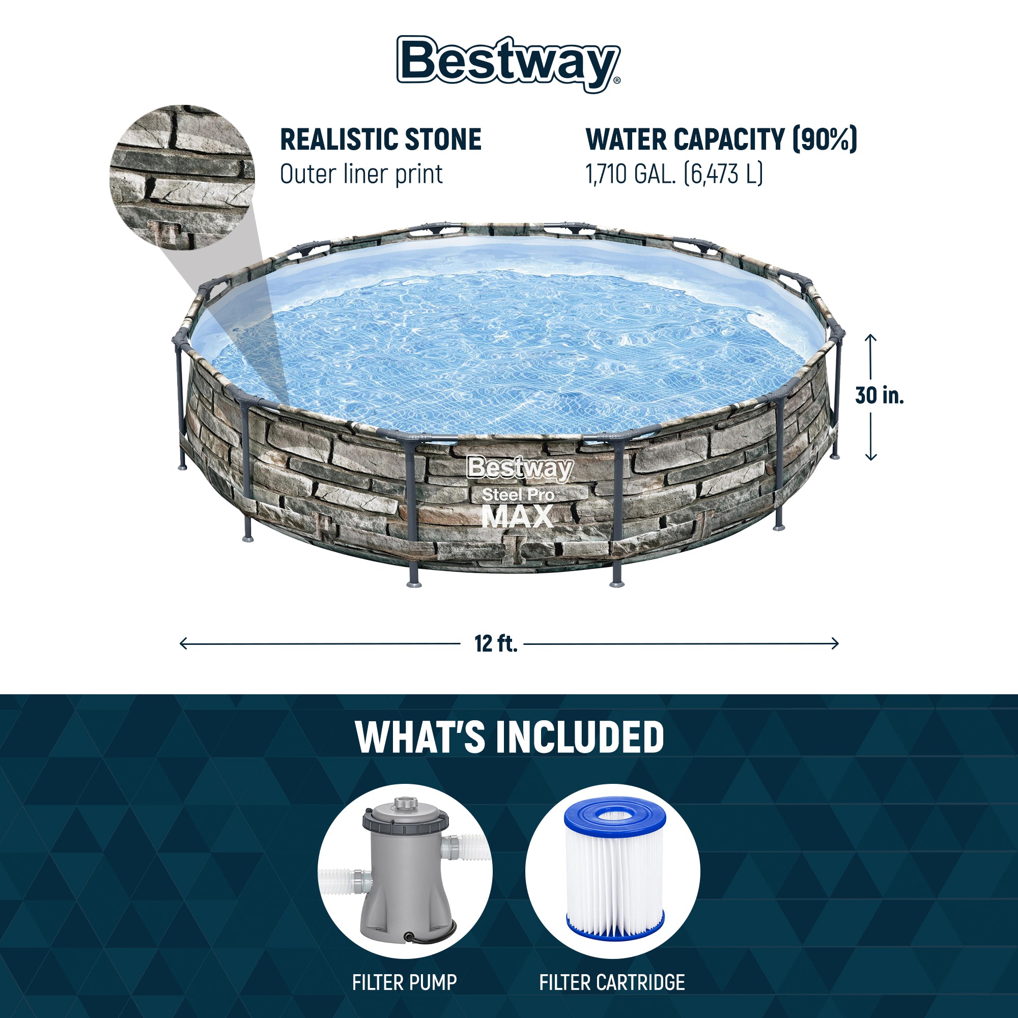 Bestway 12' x 30" Steel Pro Max Round Above Ground Pool w/ Pump (For Parts)