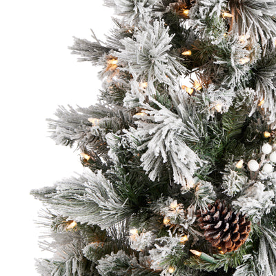 Home Heritage 7.5' Prelit Snowdrift Flocked Christmas Tree w/Berries & Pinecones