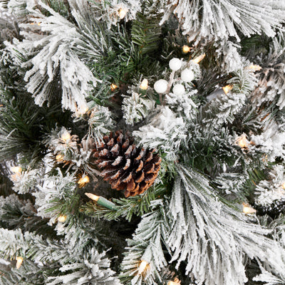 Home Heritage 7.5' Prelit Snowdrift Flocked Christmas Tree w/Berries & Pinecones