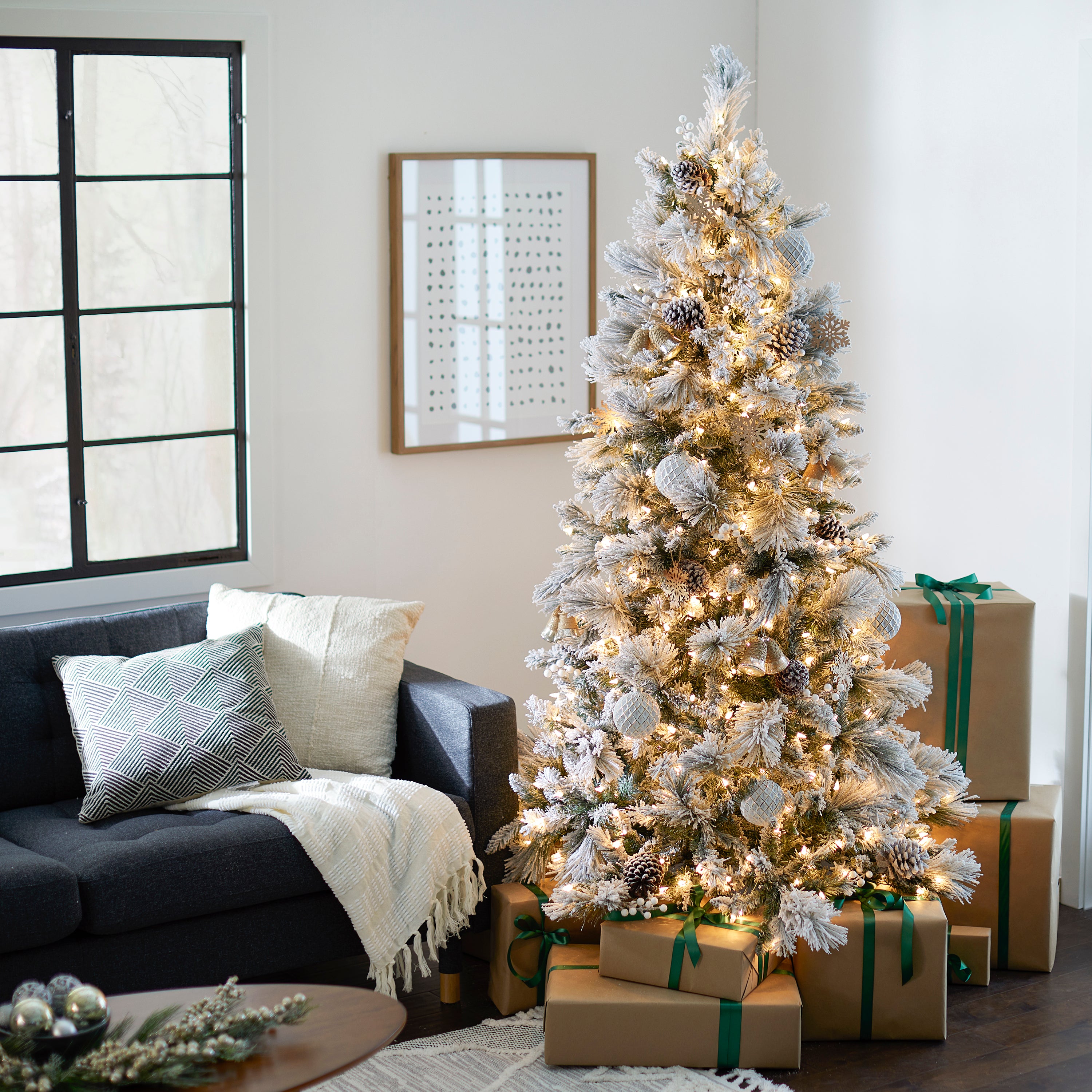 Home Heritage Snowdrift 7.5' PreLit Artificial Tree, Berries/Pinecones (Used) - VMInnovations