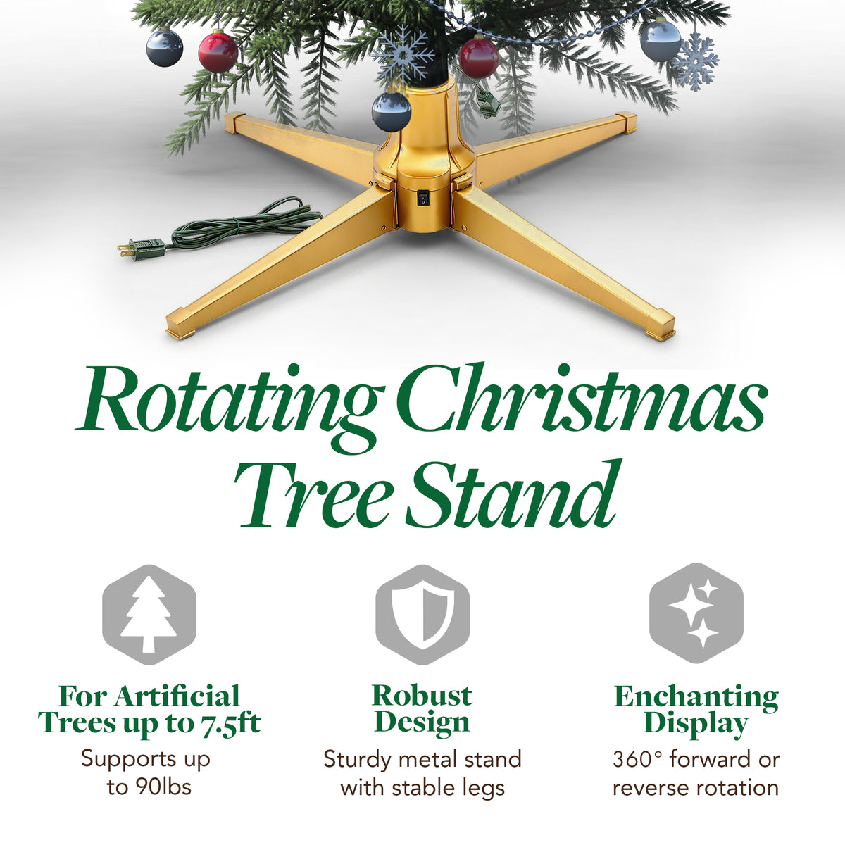 Home Heritage Metal Rotating Christmas Tree Stand for Holiday Trees Up to 7.5 ft - VMInnovations