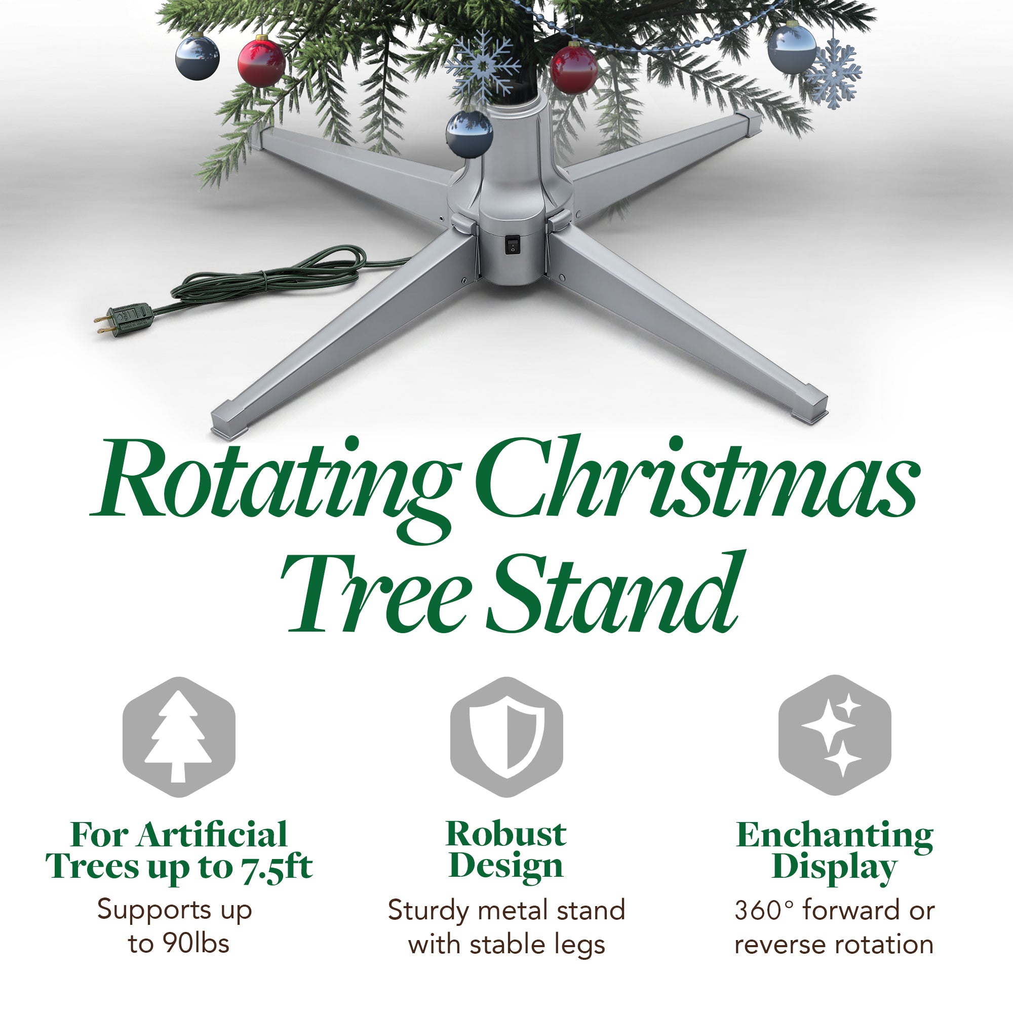 Home Heritage Metal Rotating Christmas Tree Stand for Holiday Trees Up to 7.5 ft - VMInnovations