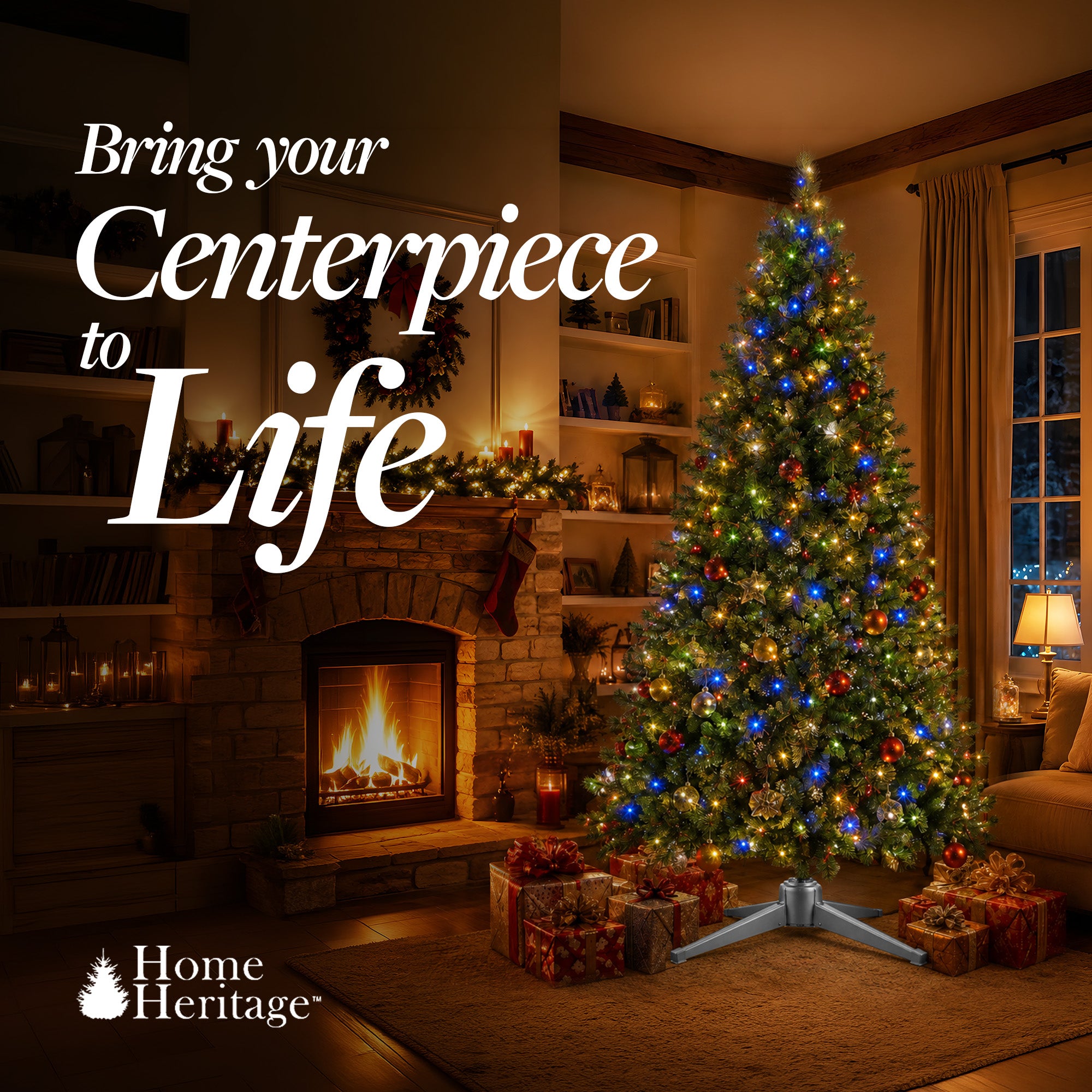 Home Heritage Metal Rotating Christmas Tree Stand for Holiday Trees Up to 7.5 ft - VMInnovations